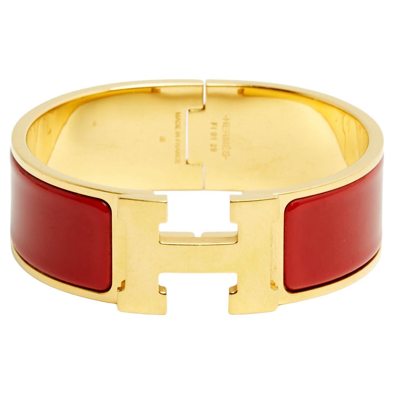 Hermès Bracelet Dore Rouge Clic Clac H Golden Metal Red Enamel Bracelet Hermes