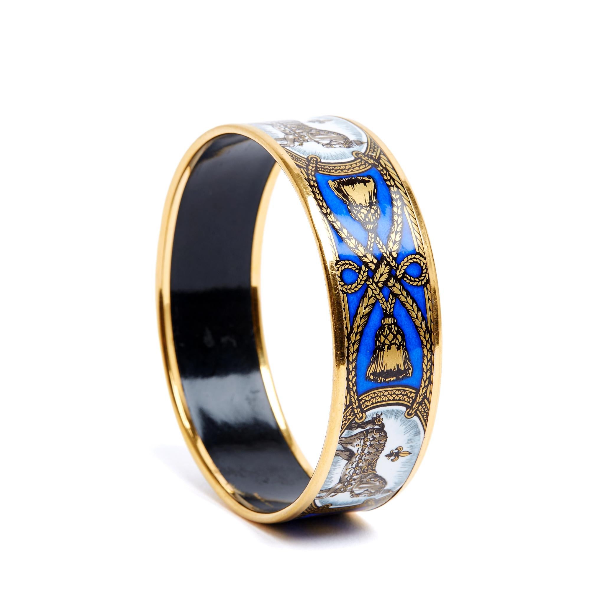Hermès Bracelet Email Grand Apparat 70 Blue Enamel Bracelet Bangle Size M Hermes In Good Condition In PARIS, FR
