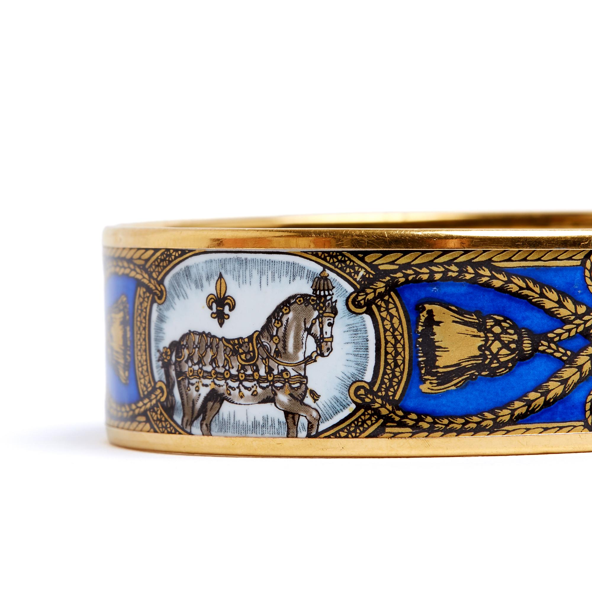 Women's or Men's Hermès Bracelet Email Grand Apparat 70 Blue Enamel Bracelet Bangle Size M Hermes