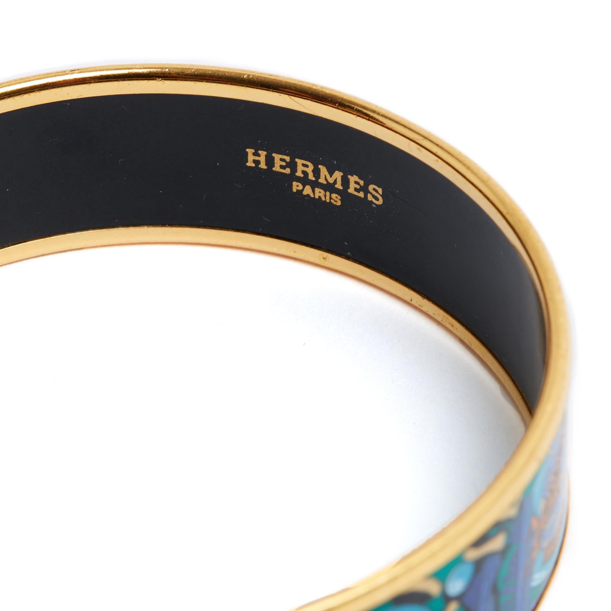 Hermès Bracelet Email Imprime T62 Exotic Fish Blue Enamel Bangle Size S Hermes In Fair Condition In PARIS, FR