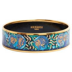 Hermès Bracelet Email Imprime T62 Exotic Fish Blue Enamel Bangle Size S Hermes
