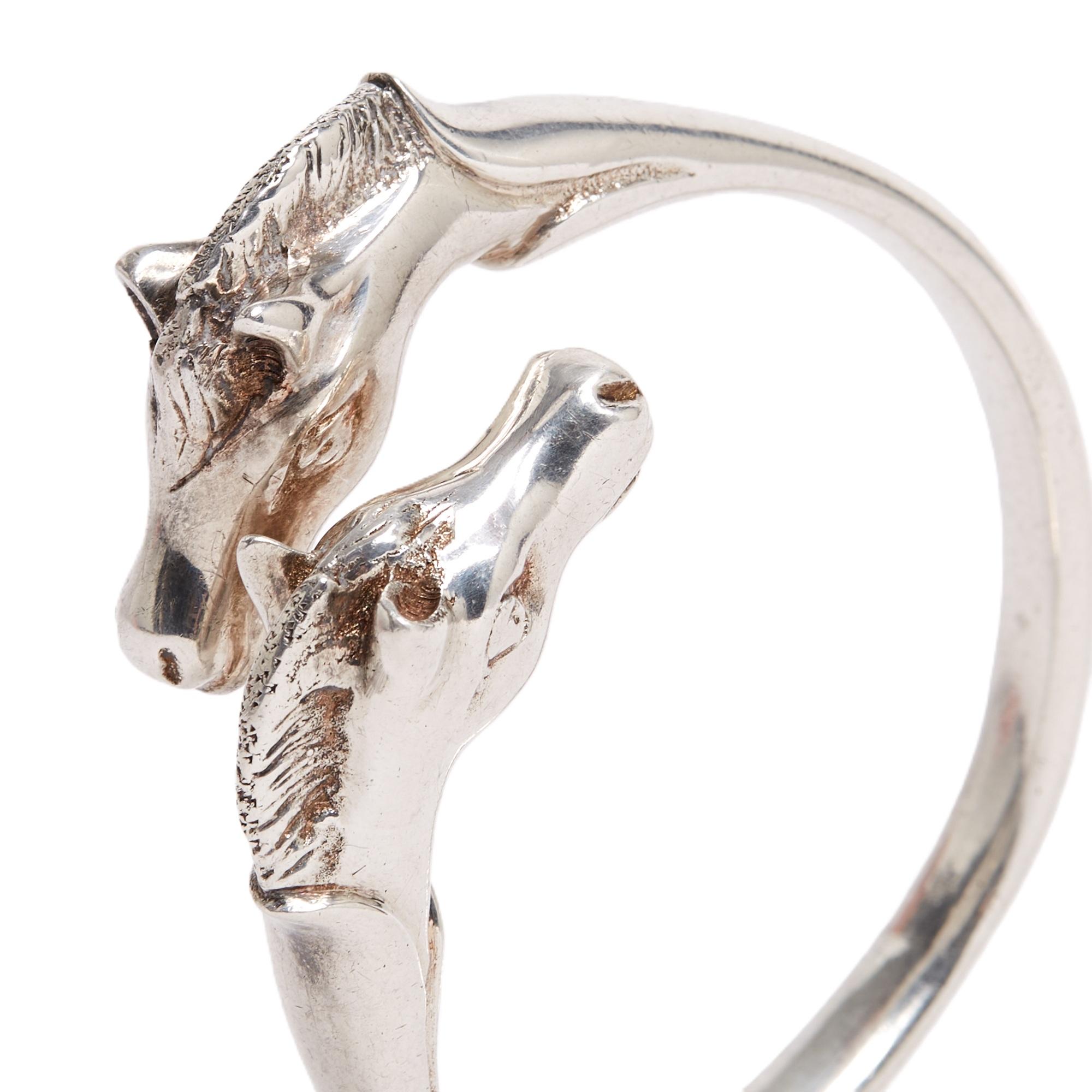 Femenino o masculino Hermès Pulsera Galop doble Argent 1985s Plata de ley Pulsera Gallop Hermes en venta
