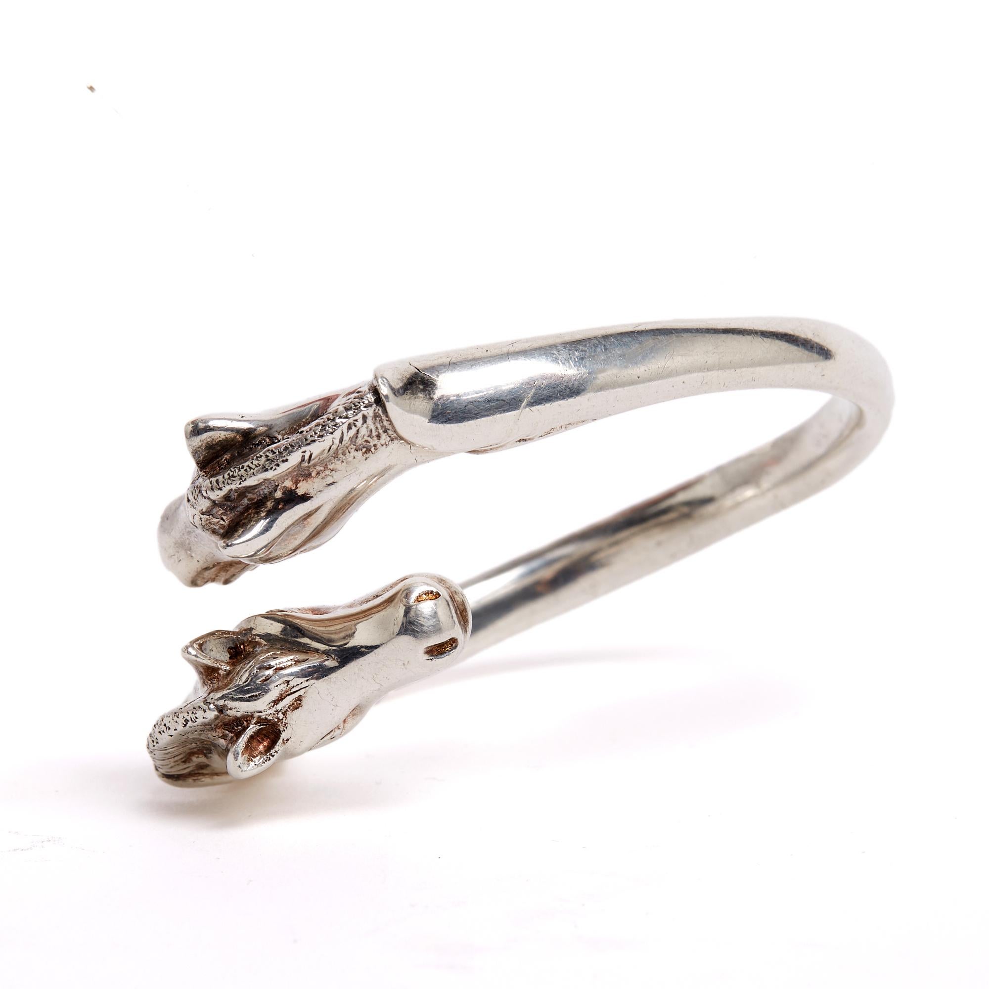 Hermès Pulsera Galop doble Argent 1985s Plata de ley Pulsera Gallop Hermes en venta 1