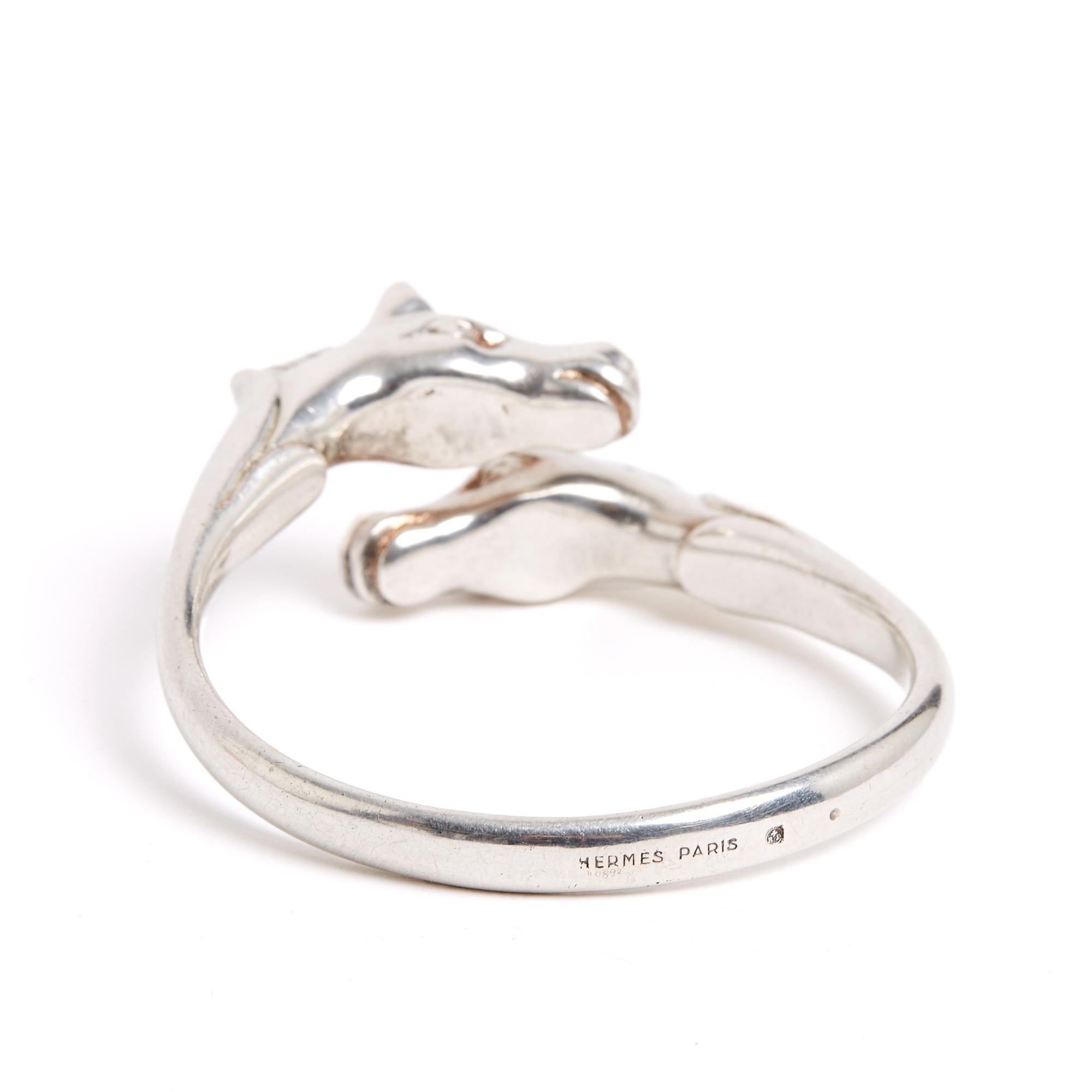 Hermès Pulsera Galop doble Argent 1985s Plata de ley Pulsera Gallop Hermes en venta 2