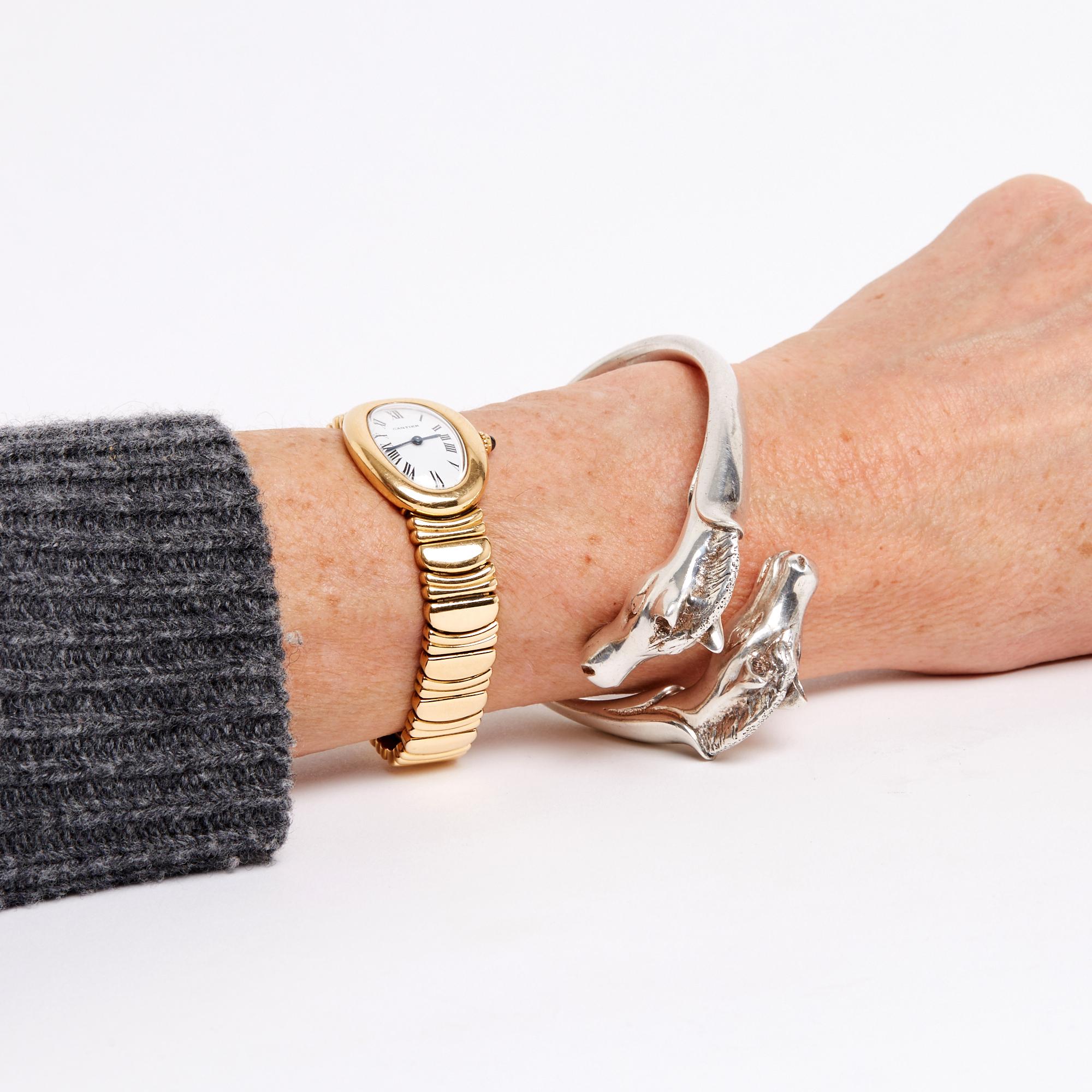 Hermès Pulsera Galop doble Argent 1985s Plata de ley Pulsera Gallop Hermes en venta 3