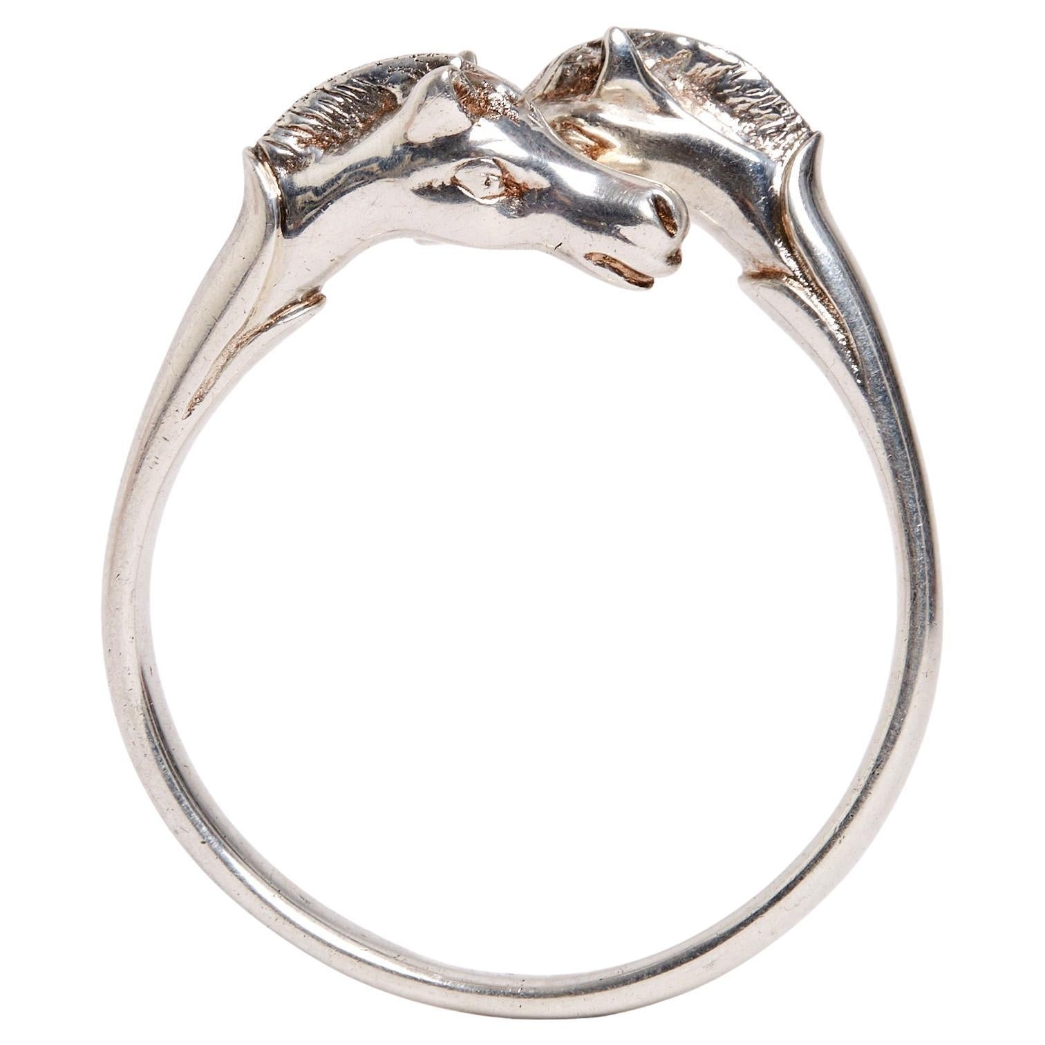 Hermès Pulsera Galop doble Argent 1985s Plata de ley Pulsera Gallop Hermes en venta