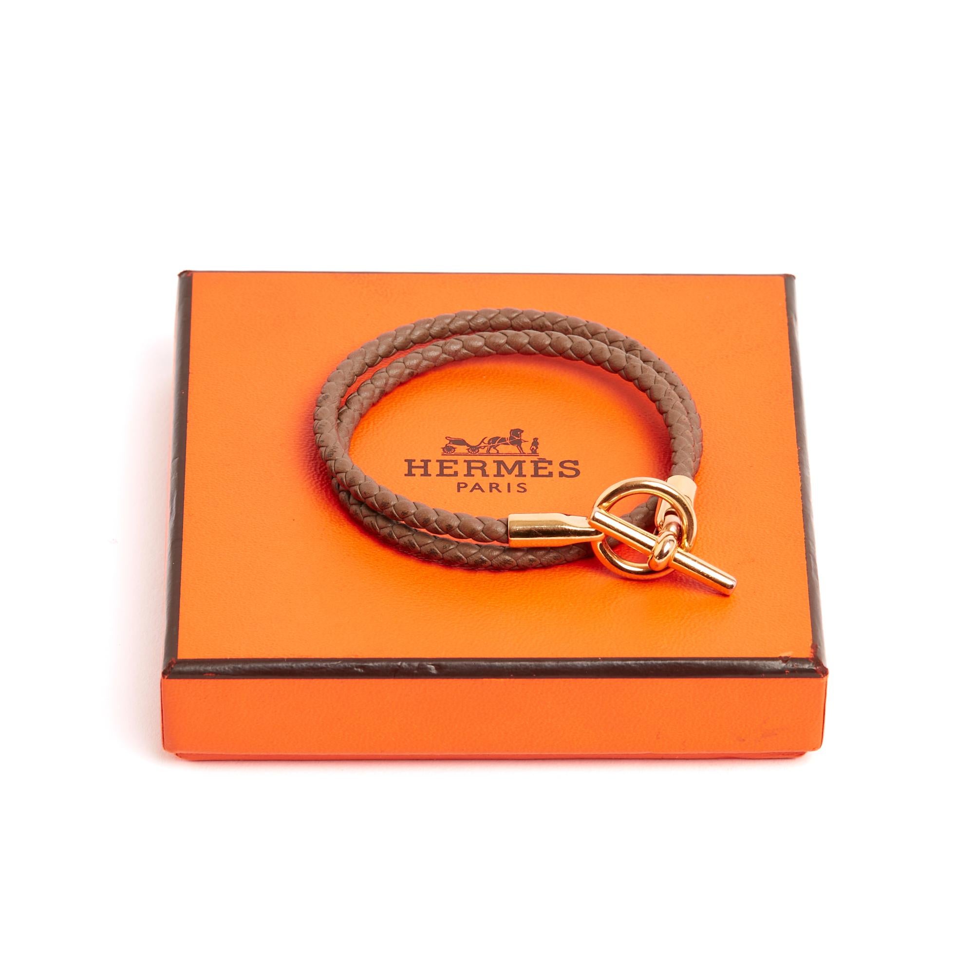 Hermès Pulsera Glénan doble Tour T2 Etoupe Cuero Glenan Pulsera S Hermes en venta 1