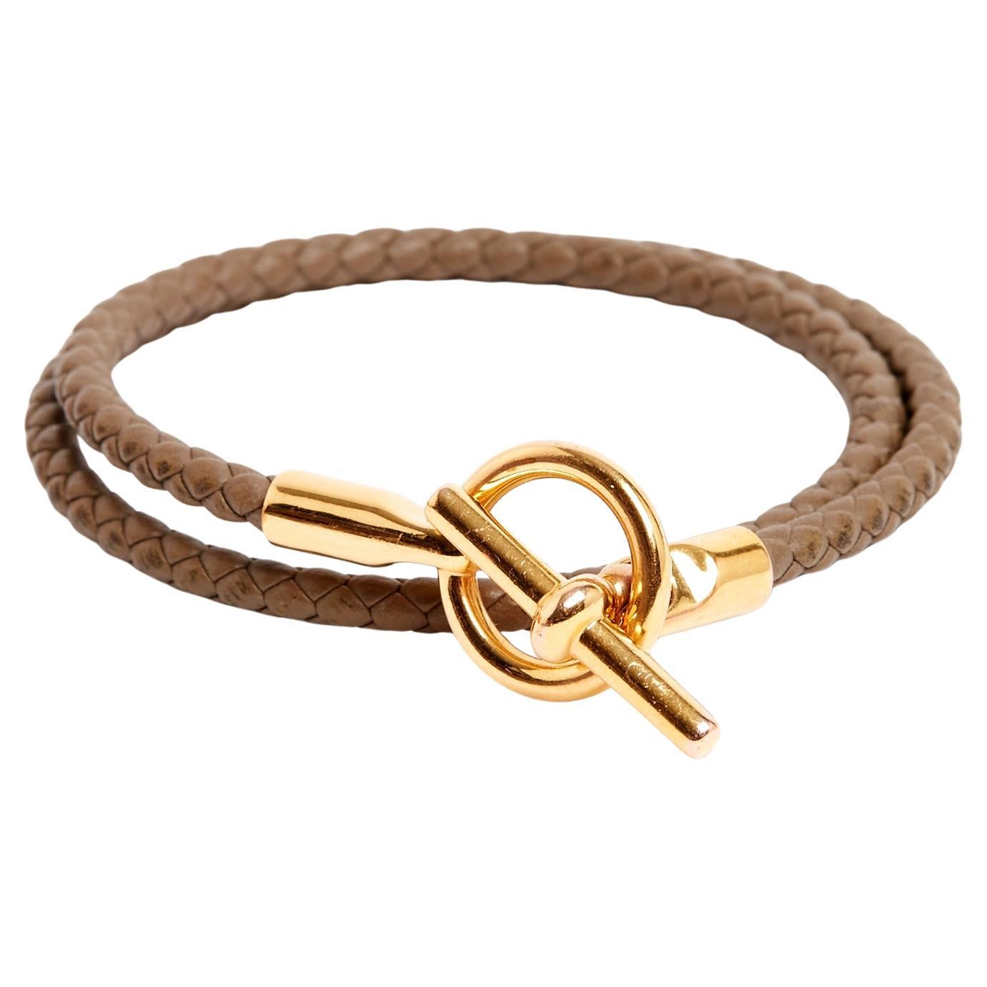 Hermès Pulsera Glénan doble Tour T2 Etoupe Cuero Glenan Pulsera S Hermes en venta