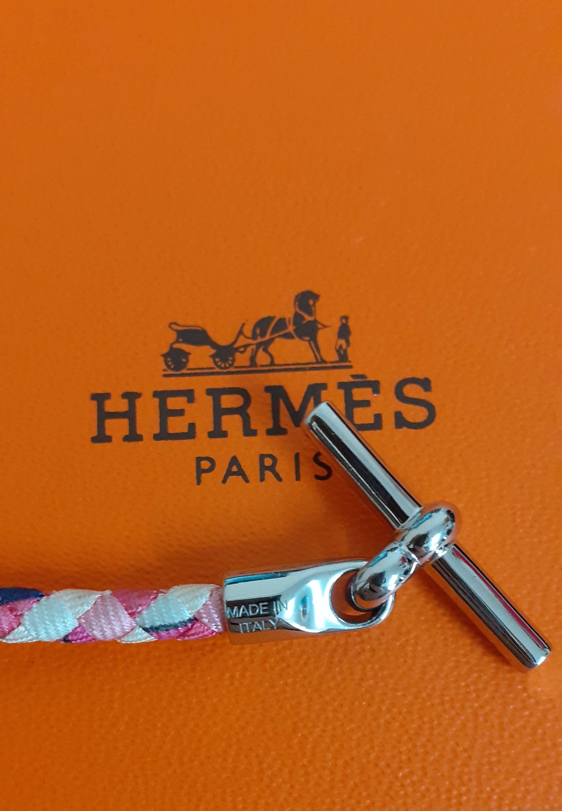 Hermès Bracelet Glenan Silk Palladium Hdw Limited Summer Edition Pink Size 3 For Sale 4