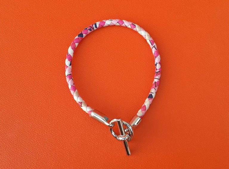Hermes pink Blue and White Women\'s silk bracelet 6.5in http:// main image 3