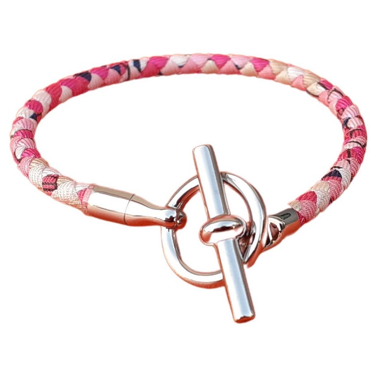 Hermès Bracelet Glenan Silk Palladium Hdw Limited Summer Edition Pink Size  3 For Sale at 1stDibs