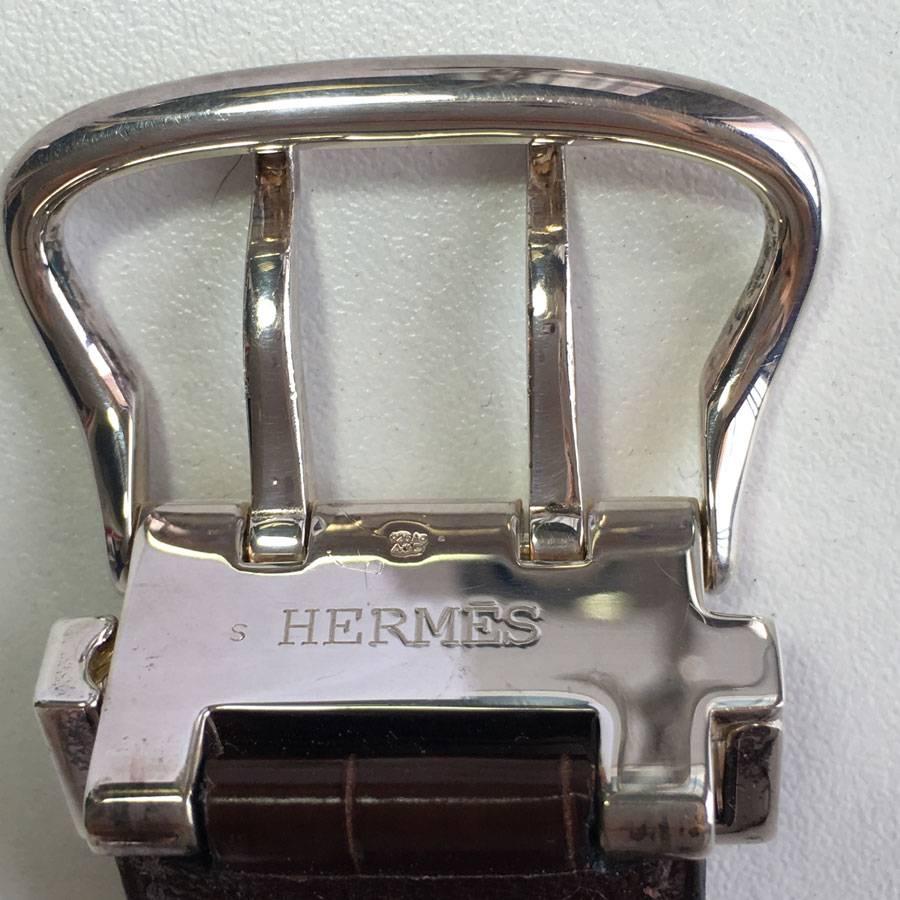 HERMES Bracelet in Brown Crocodile and Sellier Buckle in Sterling Silver 925Ag 2