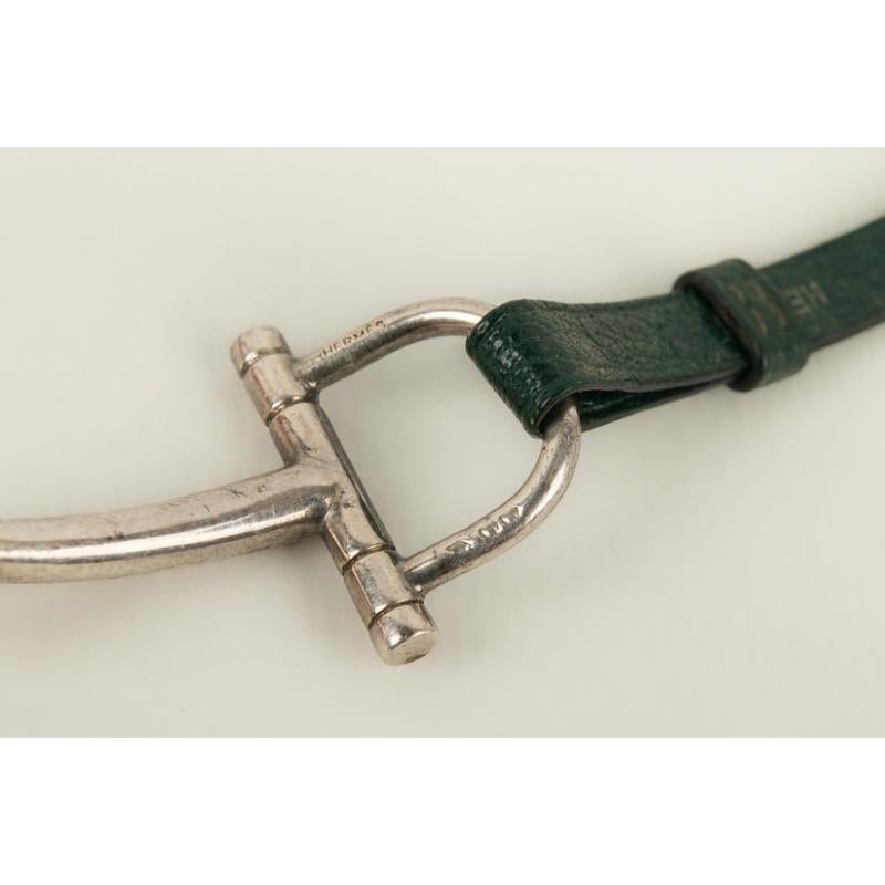 Hermès Bracelet in Green Leather and Silver For Sale 1