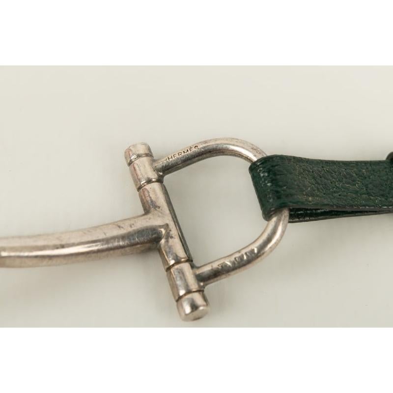 Hermès Bracelet in Green Leather and Silver For Sale 2