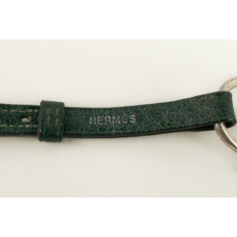 Hermès Bracelet in Green Leather and Silver For Sale 4