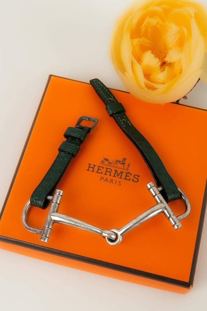 Hermès Bracelet in Green Leather and Silver For Sale 5