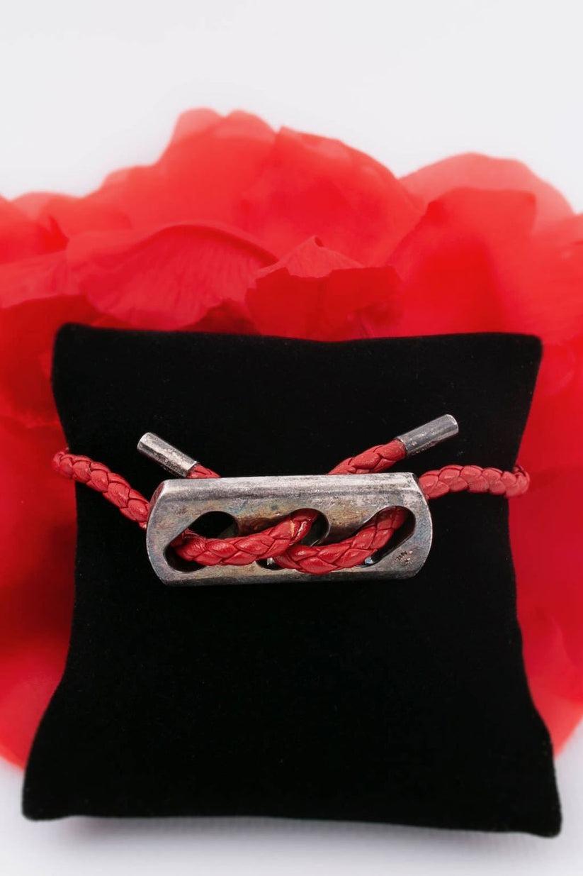 Bracelet Hermès en cuir rouge tressé avec boucle en argent en vente 4