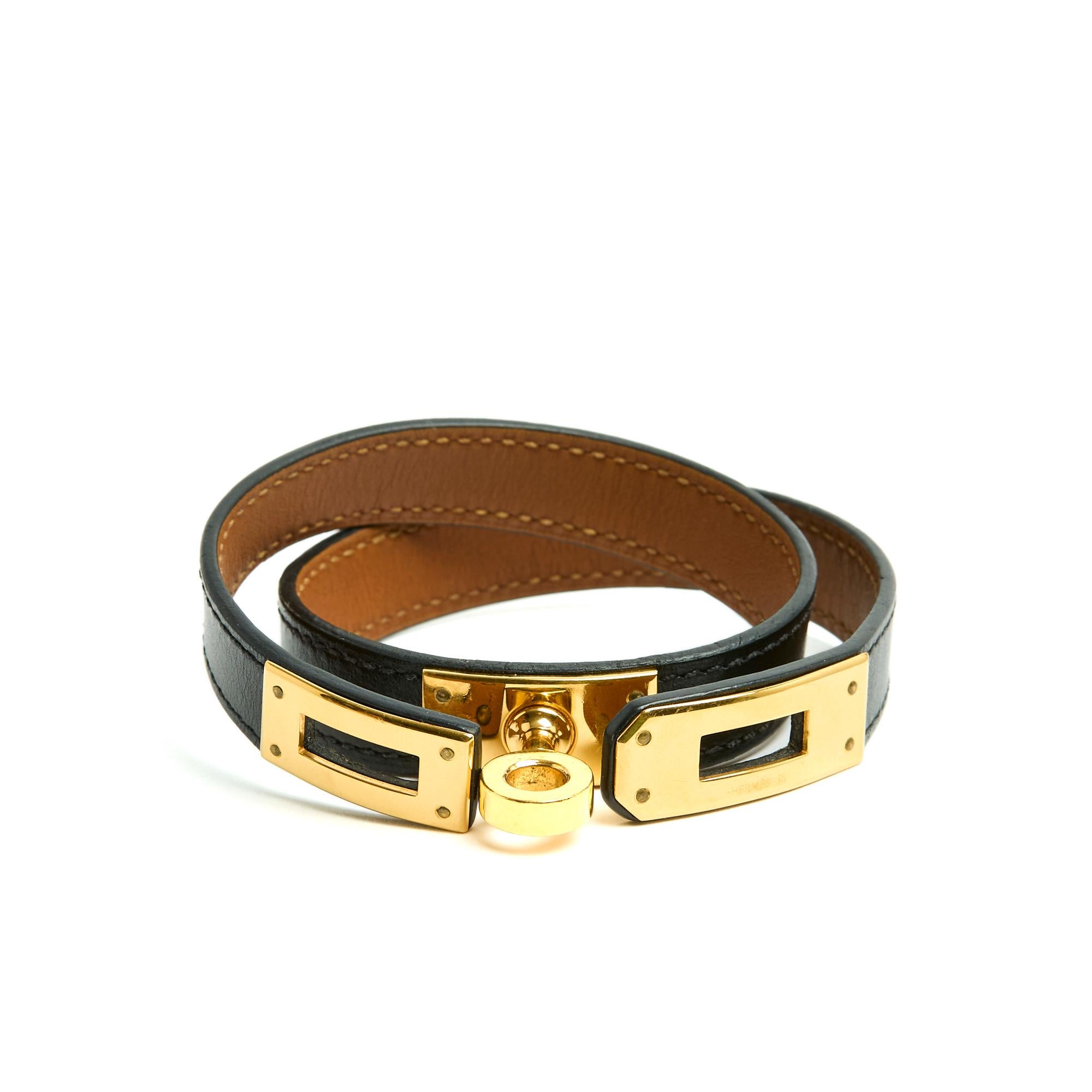 Hermès Bracelet Kelly Double Tour S Black Gold Kelly Bracelet in box Hermes In Excellent Condition For Sale In PARIS, FR