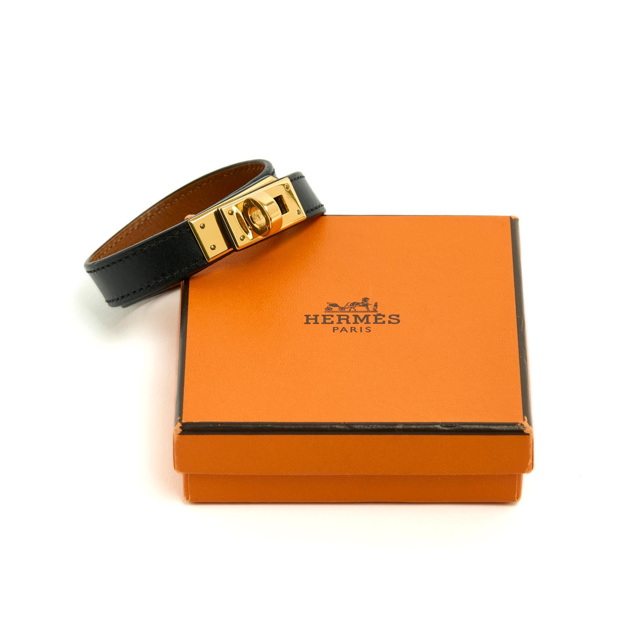 Hermès Bracelet Kelly Double Tour S Black Gold Kelly Bracelet in box Hermes For Sale 2