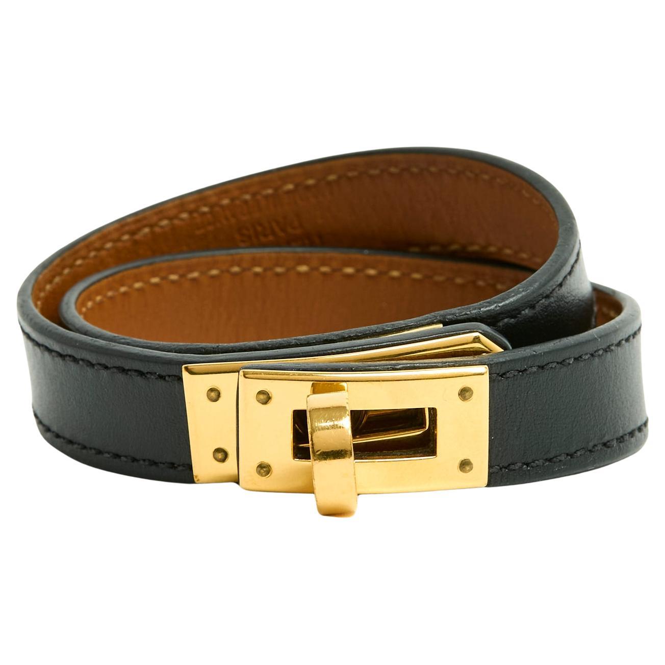 Hermès Bracelet Kelly Double Tour S Black Gold Kelly Bracelet in box Hermes