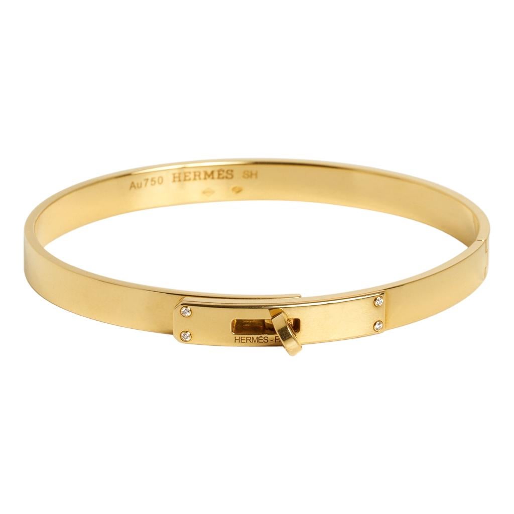 Hermes Bracelet Kelly Four Diamonds Small Model 18 Karat Yellow Gold SH In New Condition For Sale In Miami, FL