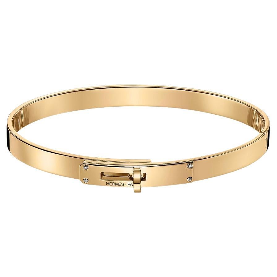 Hermès Bracelet Kelly à quatre diamants en or jaune 18 carats, petit modèle SH en vente