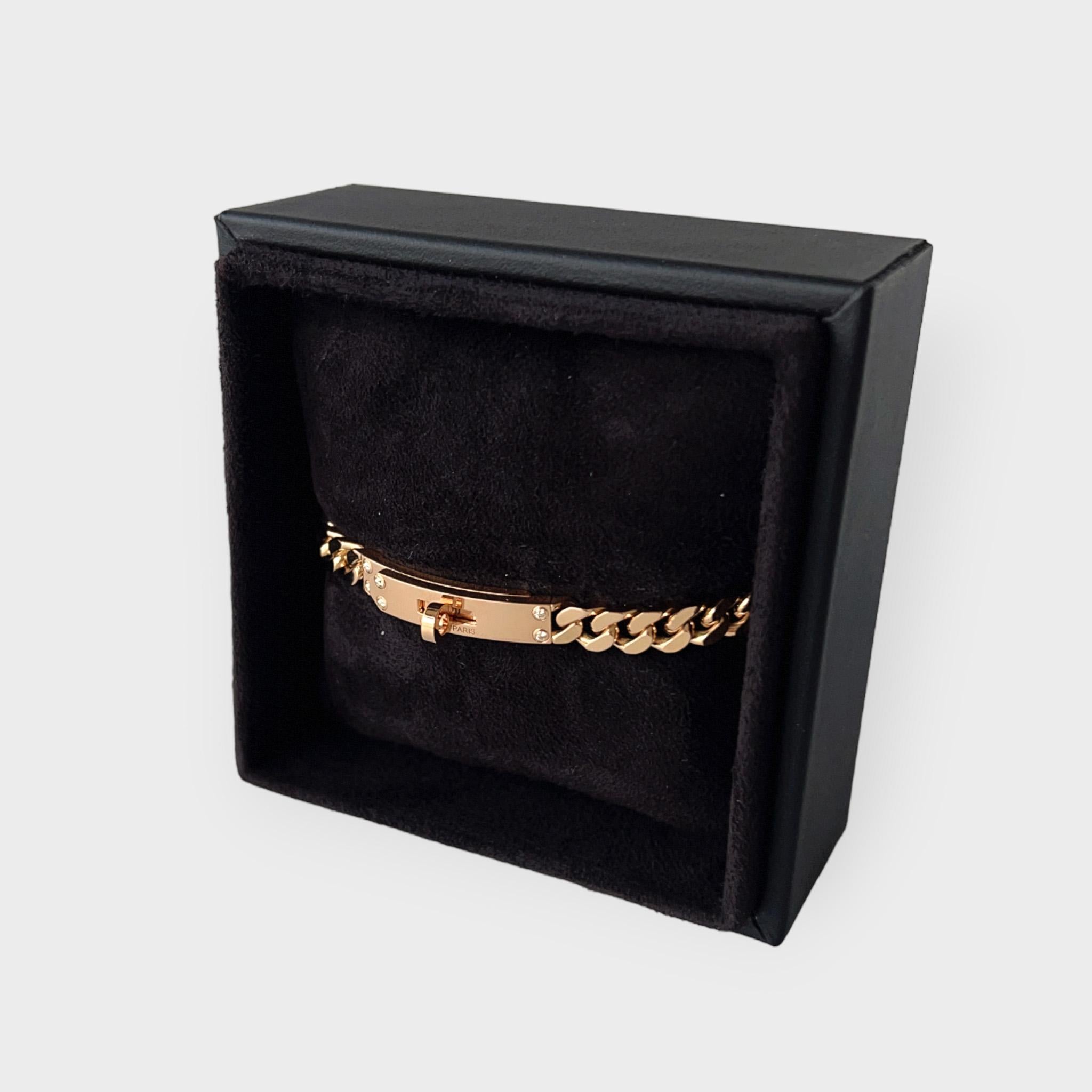 Round Cut Hermès Bracelet Kelly Gourmette, Very Small In Rose Gold And Diamonds