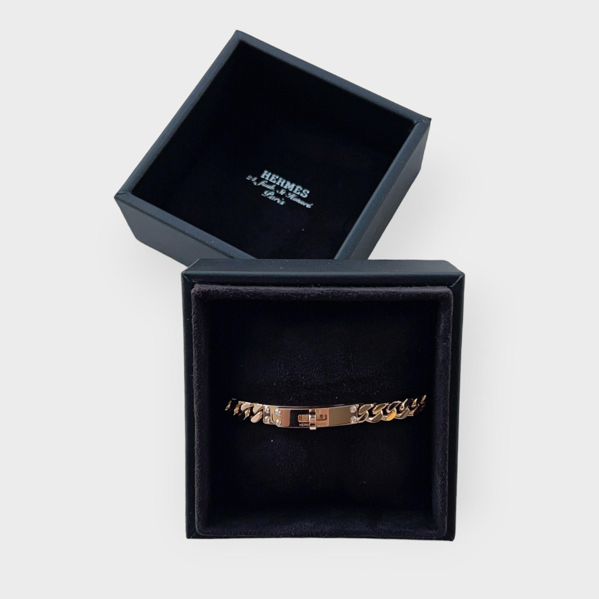Hermès Bracelet Kelly Gourmette, Very Small In Rose Gold And Diamonds In New Condition In London, GB