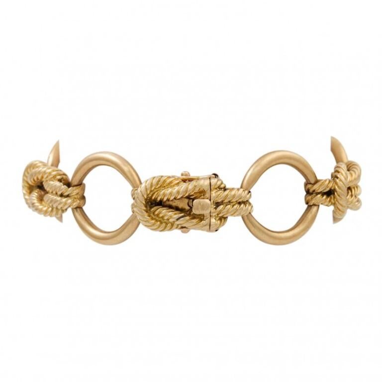 GG 18k, 69,4 gr, L: ca. 19 cm, 2. Hälfte des 20. Jahrhunderts, leichte Tragespuren, mit Herstellermarke und franz. (60)

 Hermès Armband 'Knot', 18k YG, 69,4 Gr, L: ca. 19 cm, 2. Hälfte 20. Jahrhundert, leichte Gebrauchsspuren, mit Herstellermarke