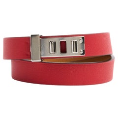 Hermès Bracelet Mini Dog Double Tour T2 Red Leather Silver HDW Bracelet new