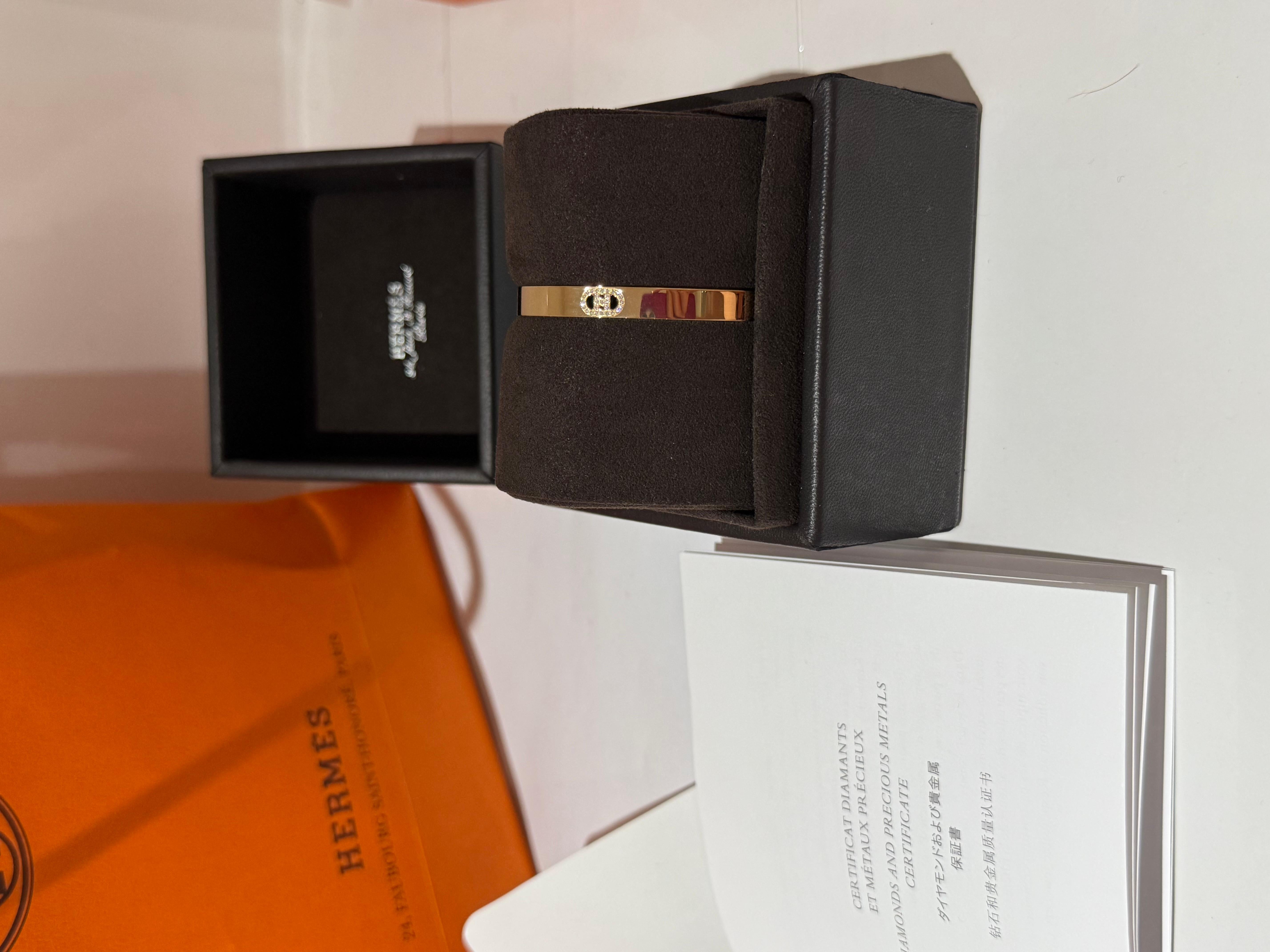 Taille brillant Bracelet Hermes en or rose avec diamants en vente