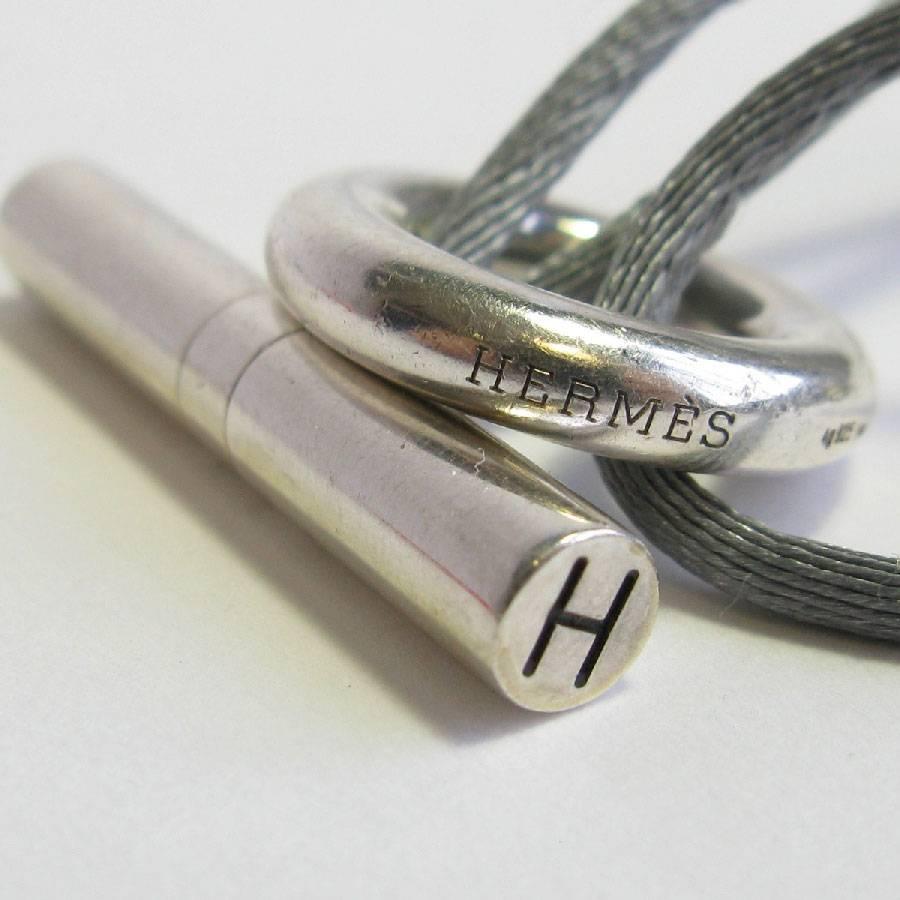HERMES Bracelet 'Skipper' Model in Sterling Silver Ag925 and Gray Silk Thread In Excellent Condition In Paris, FR