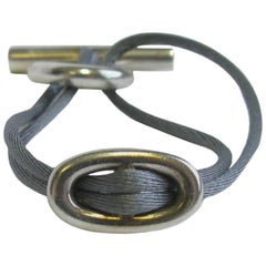 HERMES Bracelet 'Skipper' Model in Sterling Silver Ag925 and Gray Silk Thread