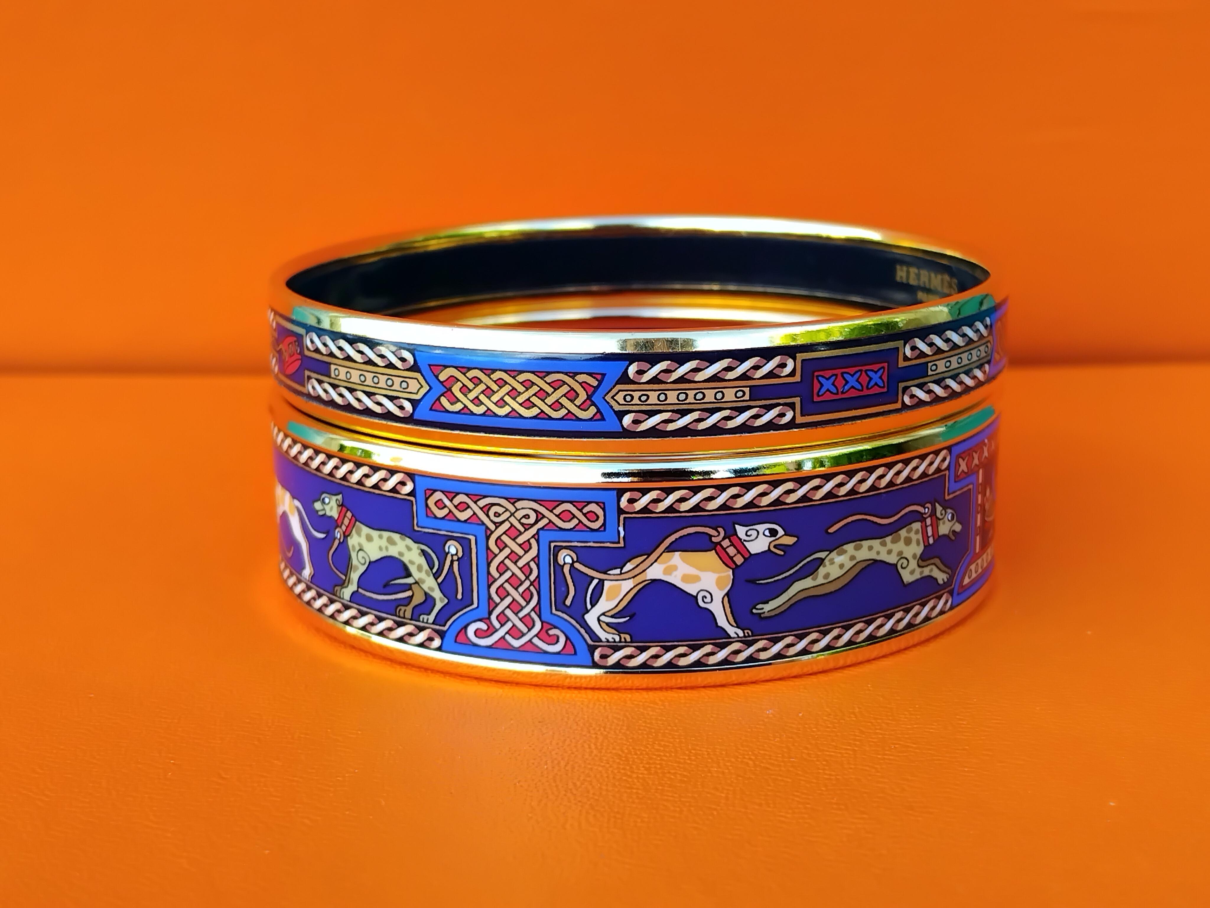 Hermès Enamel Bracelets Greyhound Dog Levriers Set of 2 Blue  New Ghw 65 For Sale 8