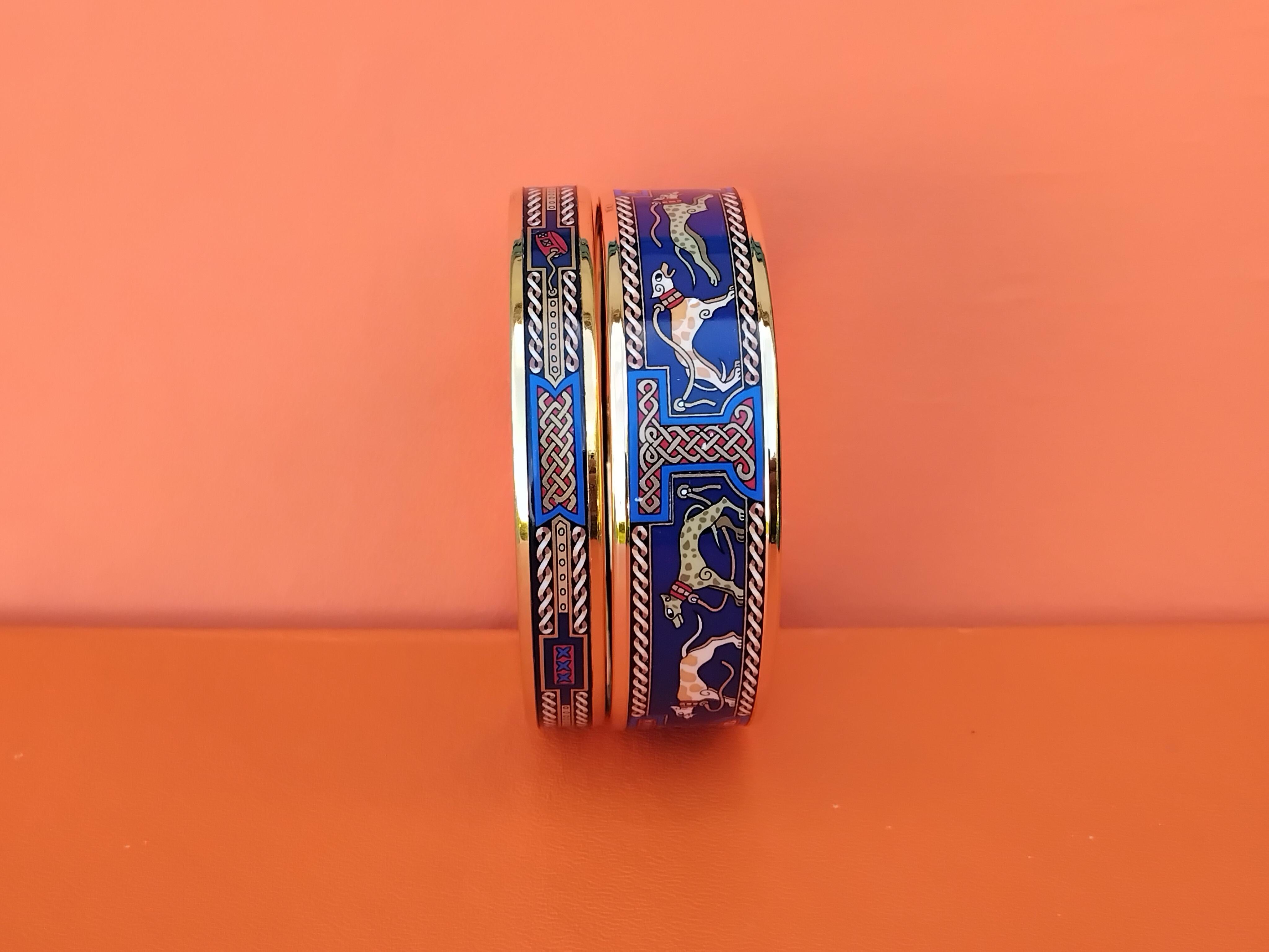 Hermès Enamel Bracelets Greyhound Dog Levriers Set of 2 Blue  New Ghw 65 7