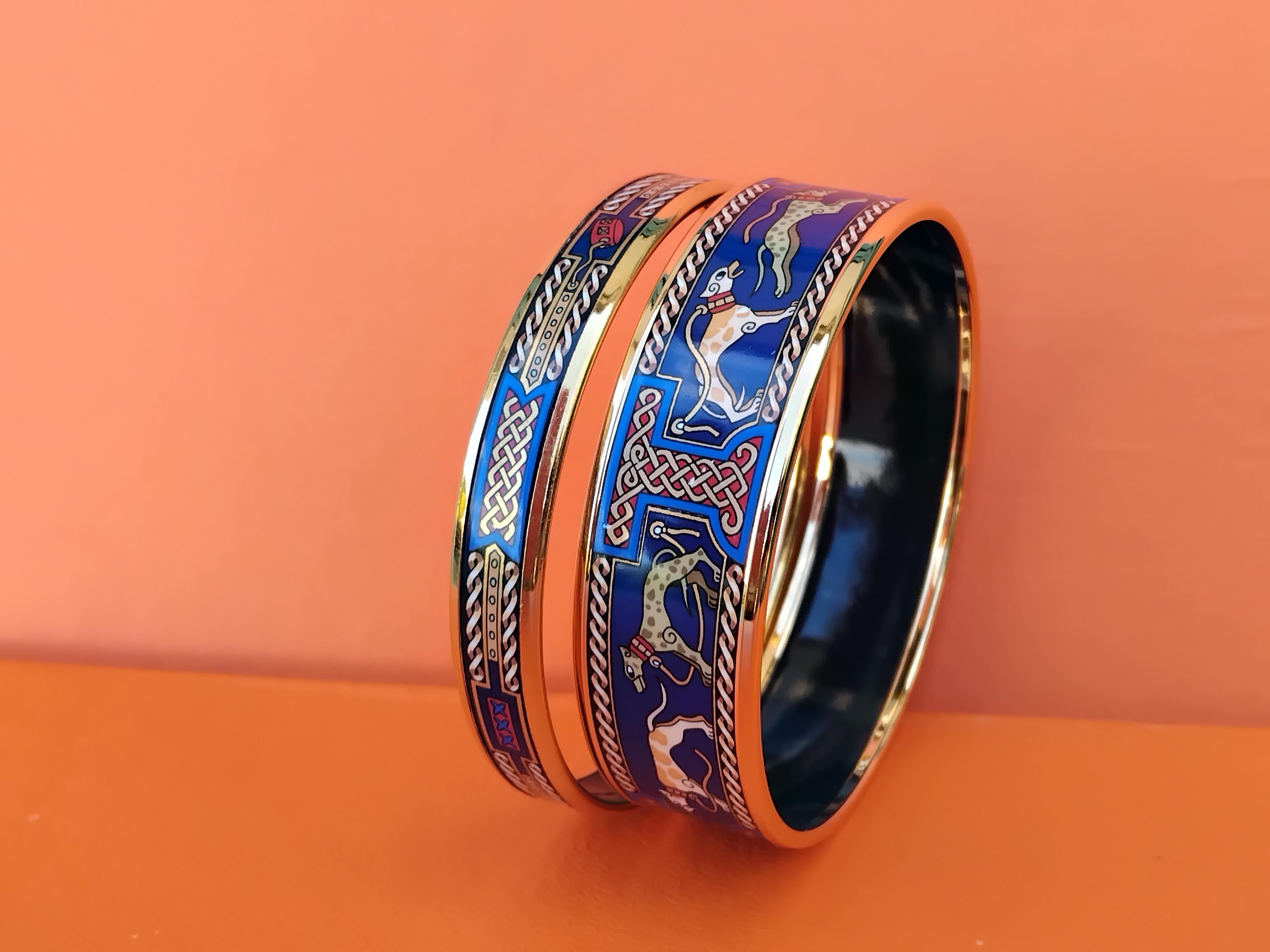 Hermès Enamel Bracelets Greyhound Dog Levriers Set of 2 Blue  New Ghw 65 8