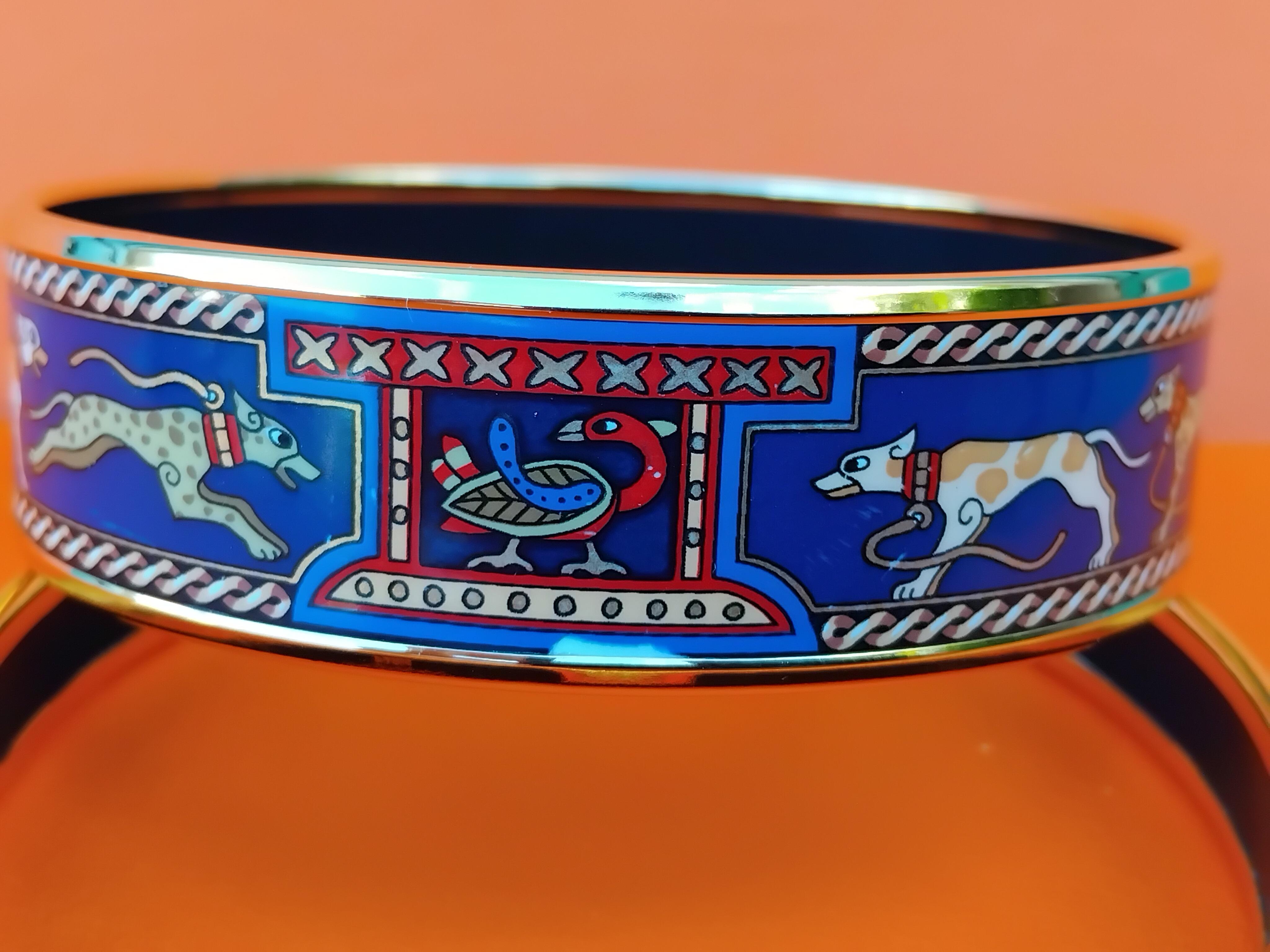 Hermès Enamel Bracelets Greyhound Dog Levriers Set of 2 Blue  New Ghw 65 For Sale 12