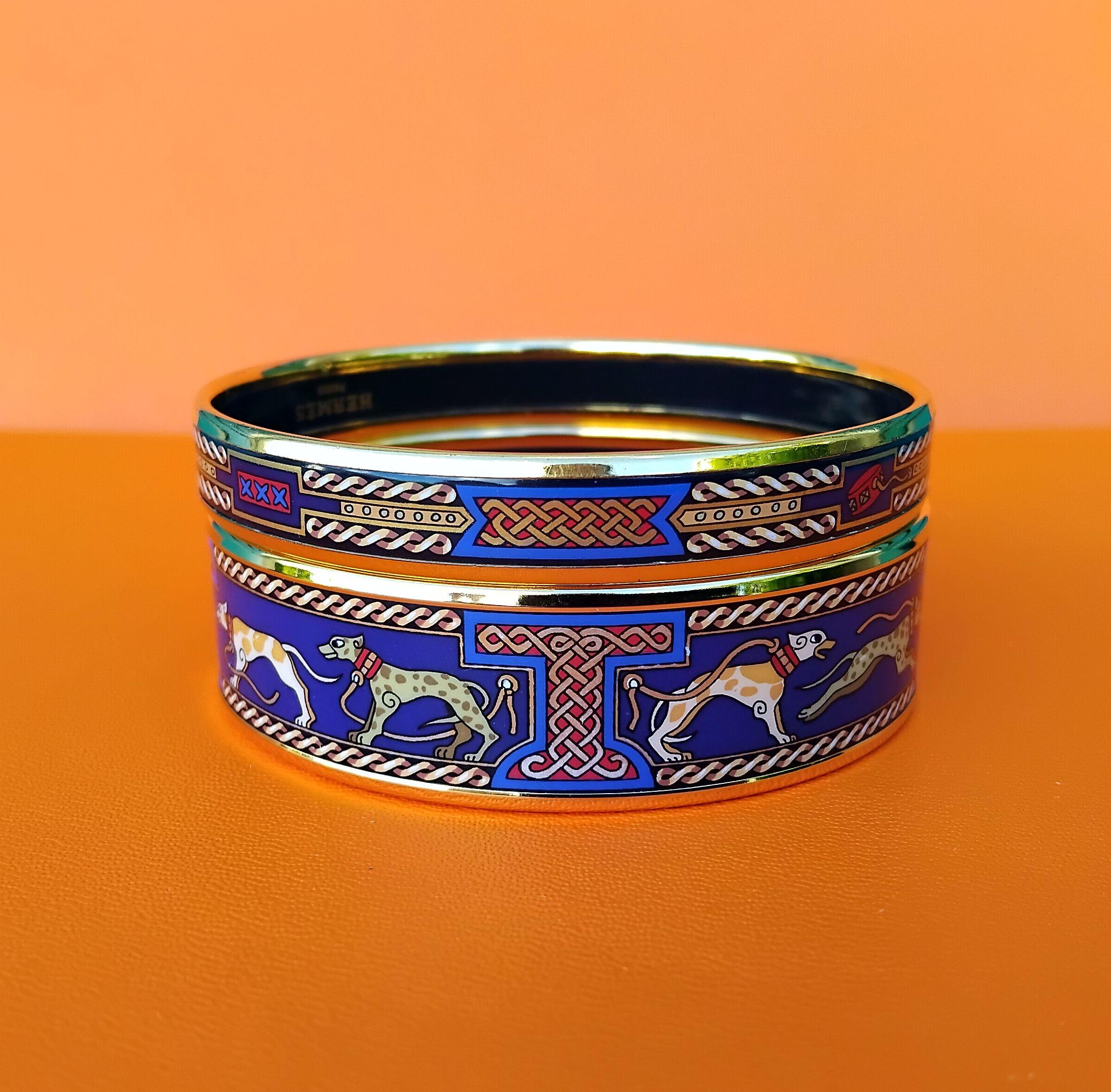 Hermès Enamel Bracelets Greyhound Dog Levriers Set of 2 Blue  New Ghw 65 For Sale 1