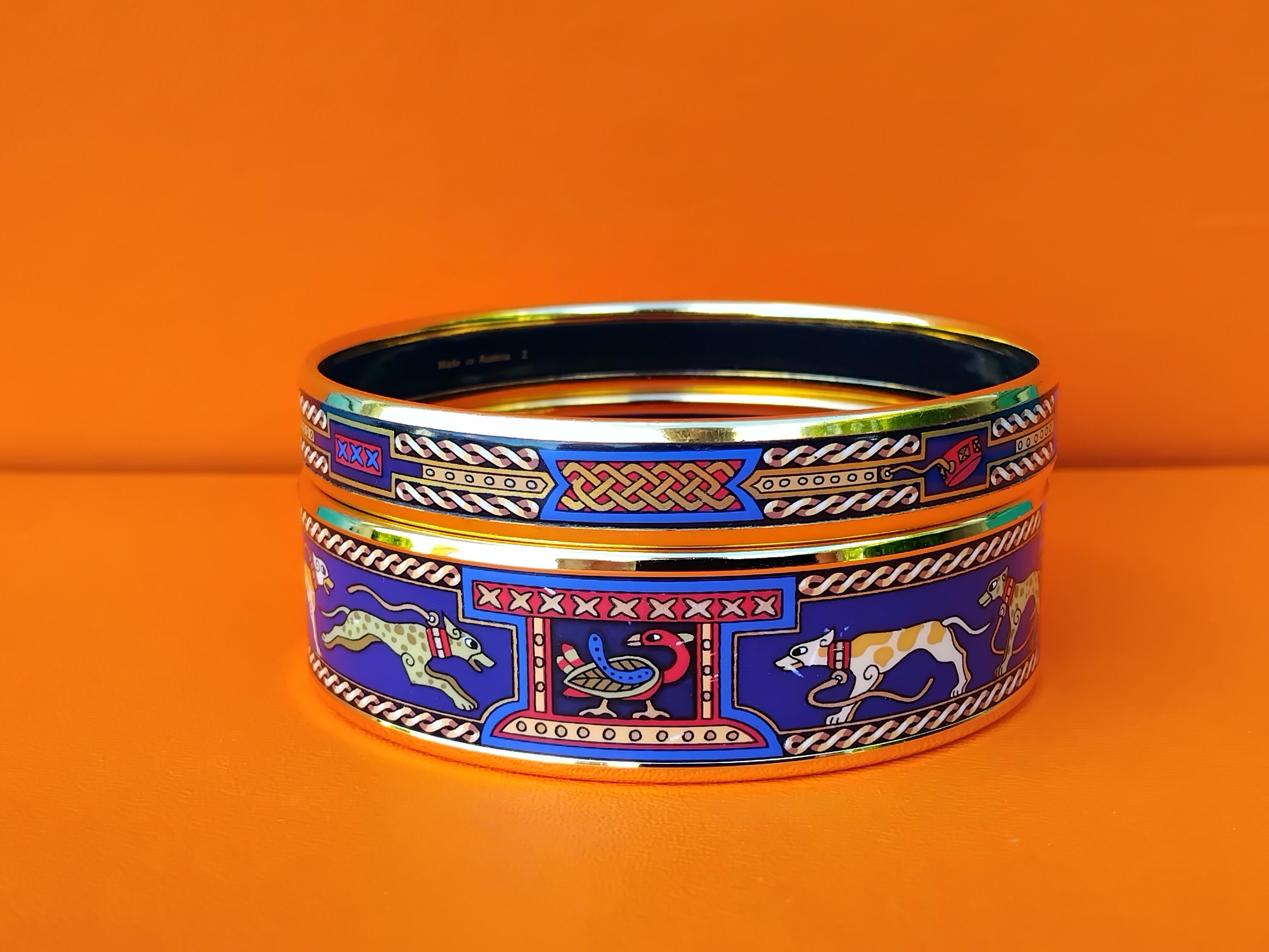 Hermès Enamel Bracelets Greyhound Dog Levriers Set of 2 Blue  New Ghw 65 For Sale 3