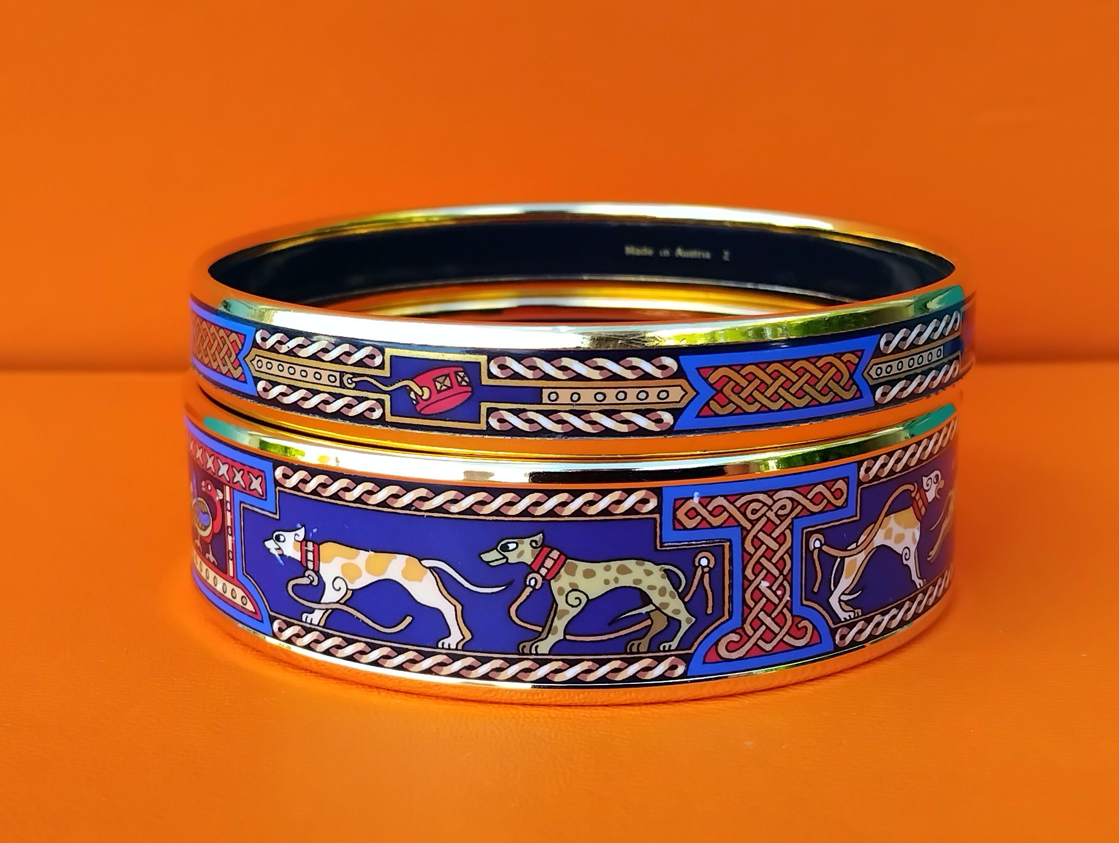 Hermès Enamel Bracelets Greyhound Dog Levriers Set of 2 Blue  New Ghw 65 For Sale 3