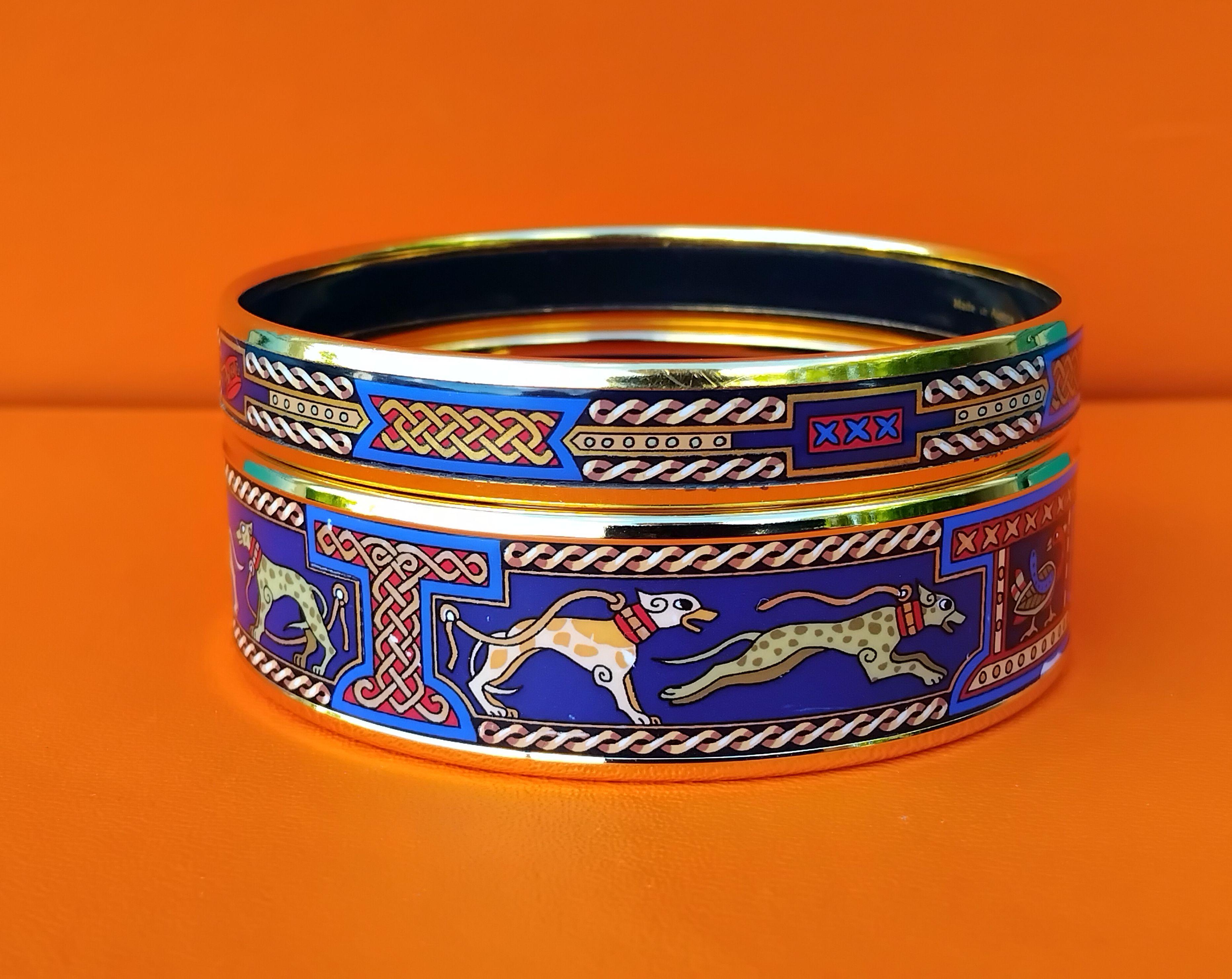 Hermès Enamel Bracelets Greyhound Dog Levriers Set of 2 Blue  New Ghw 65 For Sale 5