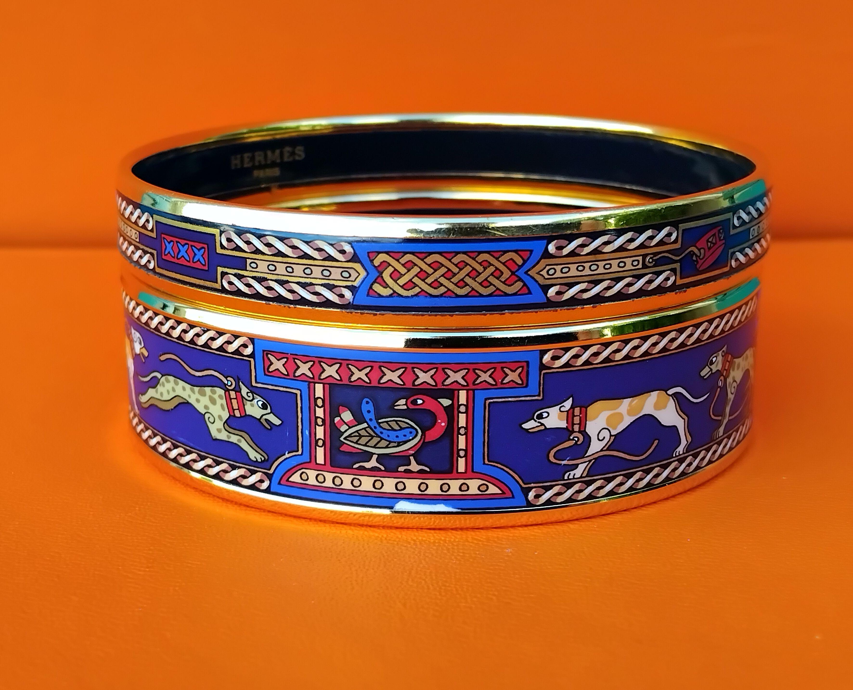 Hermès Enamel Bracelets Greyhound Dog Levriers Set of 2 Blue  New Ghw 65 For Sale 5