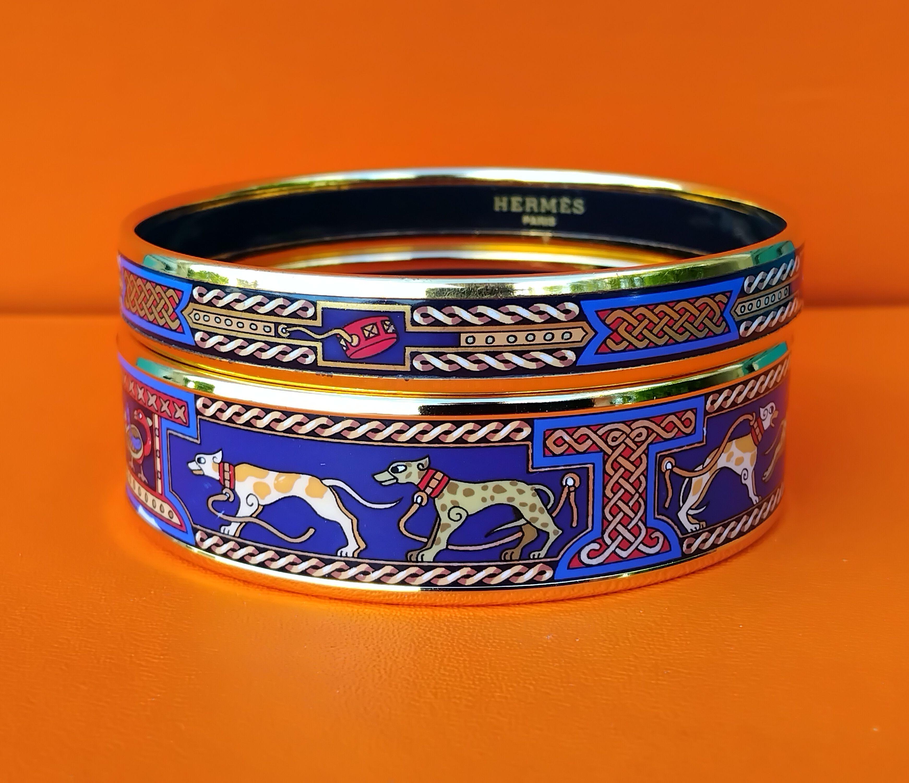 Hermès Enamel Bracelets Greyhound Dog Levriers Set of 2 Blue  New Ghw 65 For Sale 7