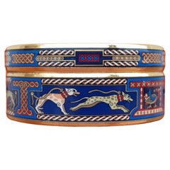 Hermès Armbänder Windhund Hund Levriers Satz von 2 blau Emaille neue Ghw 65