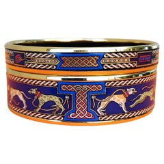 Hermès Enamel Bracelets Greyhound Dog Levriers Set of 2 Blue  New Ghw 65