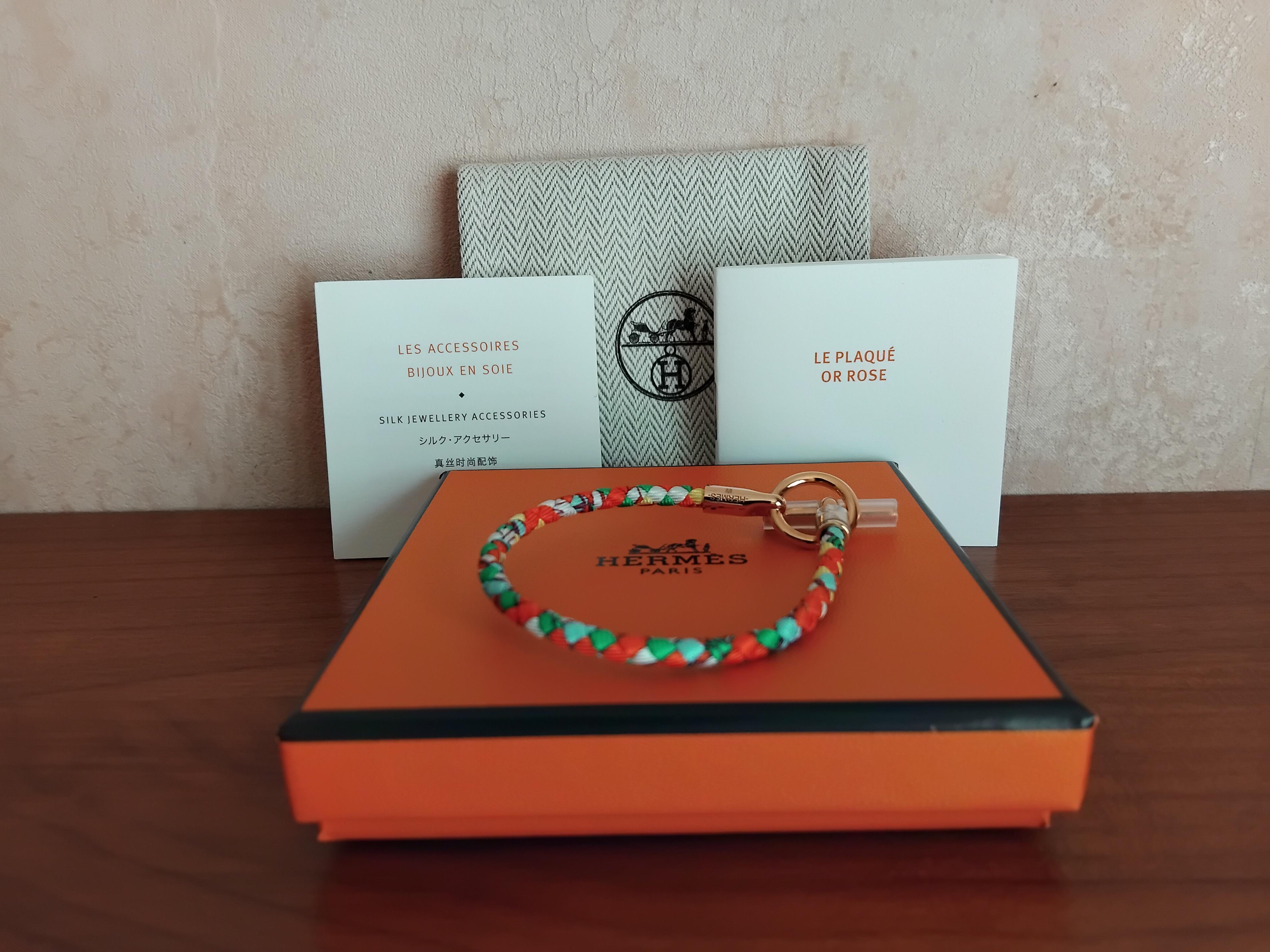 Hermès Bracelet de soie tressée Glenan Amazone Pop Rose Ghw Taille 1 en vente 7