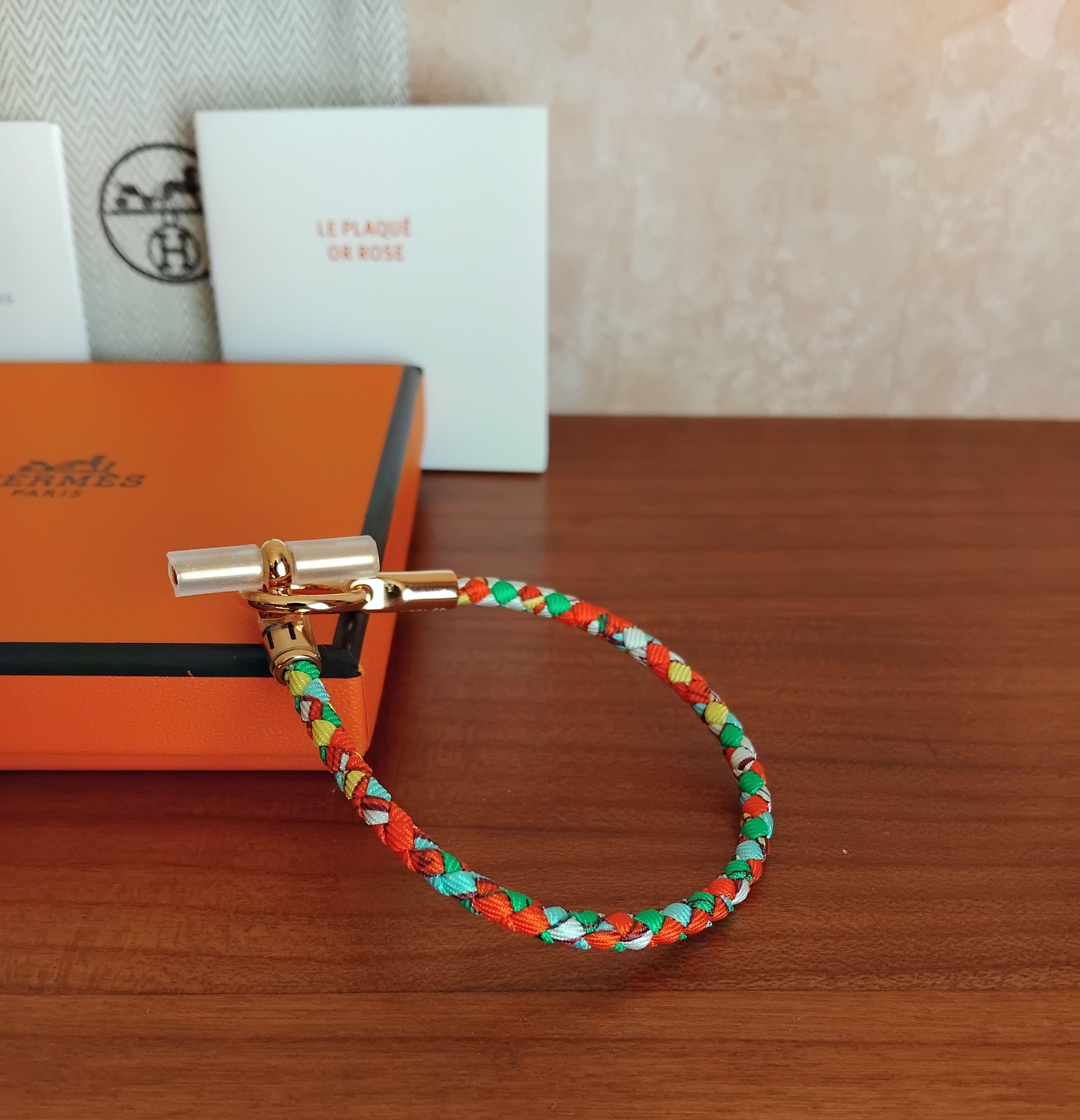 Hermès Bracelet de soie tressée Glenan Amazone Pop Rose Ghw Taille 1 en vente 9