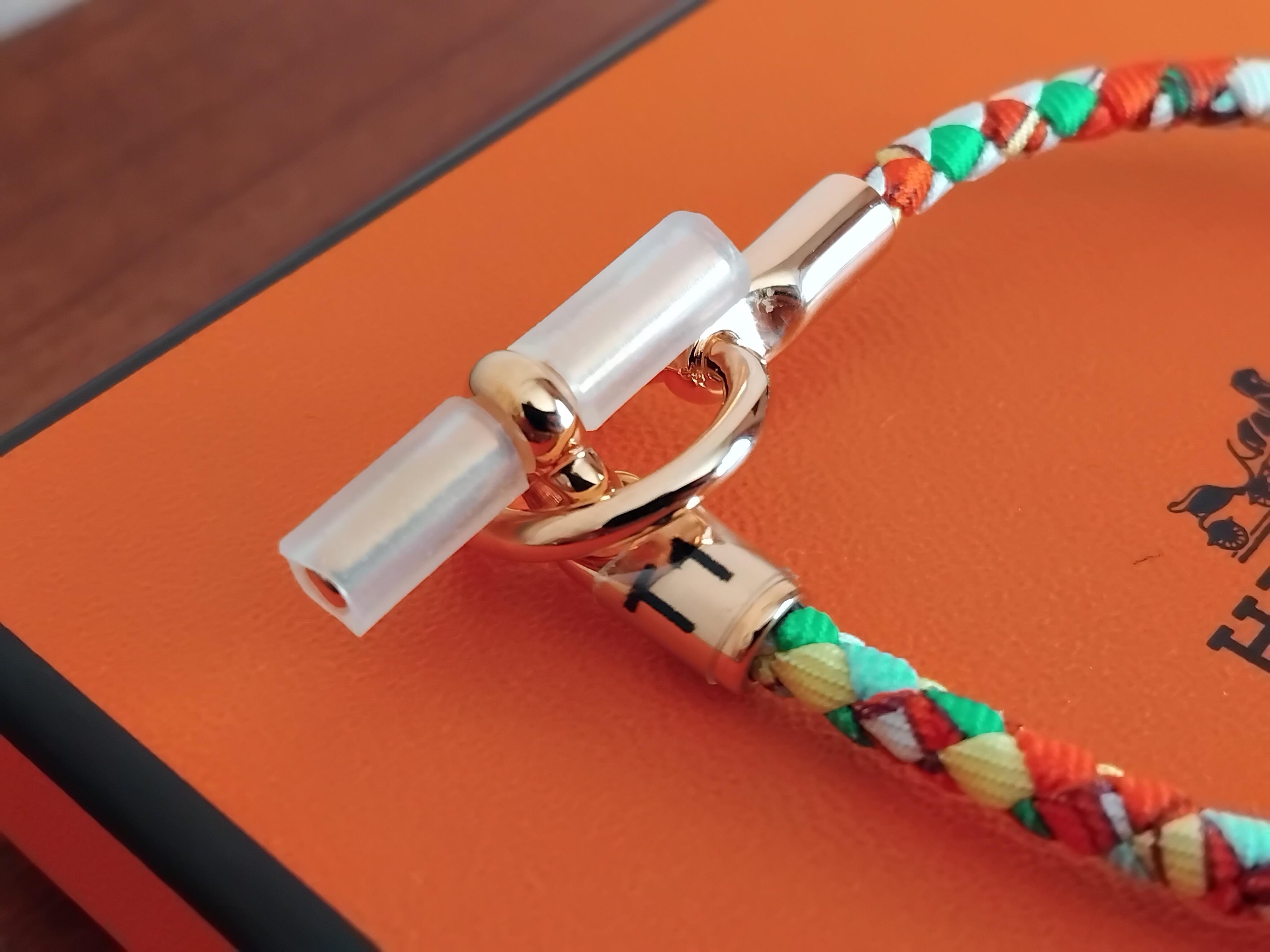 Hermès Braided Silk Bracelet Glenan Amazone Pop Rose Ghw Size 1 For Sale 2