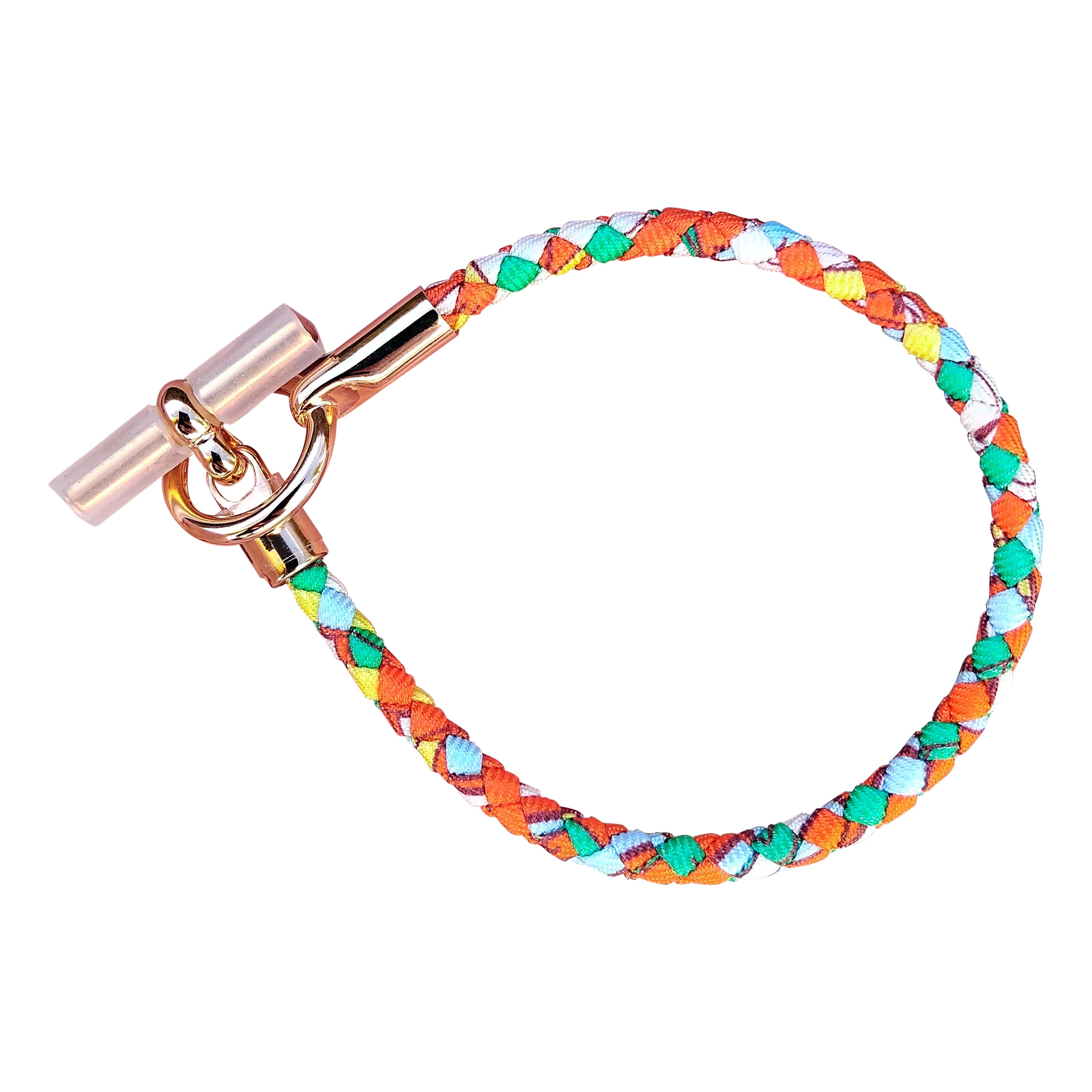 Hermès Braided Silk Bracelet Glenan Amazone Pop Rose Ghw Size 1 For Sale