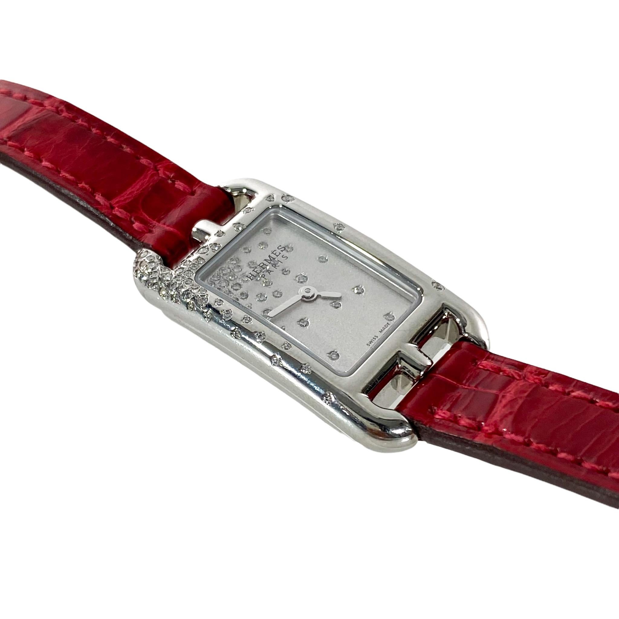 Hermes Braise Alligator Watch with Diamonds In Good Condition For Sale In Miami Beach, FL